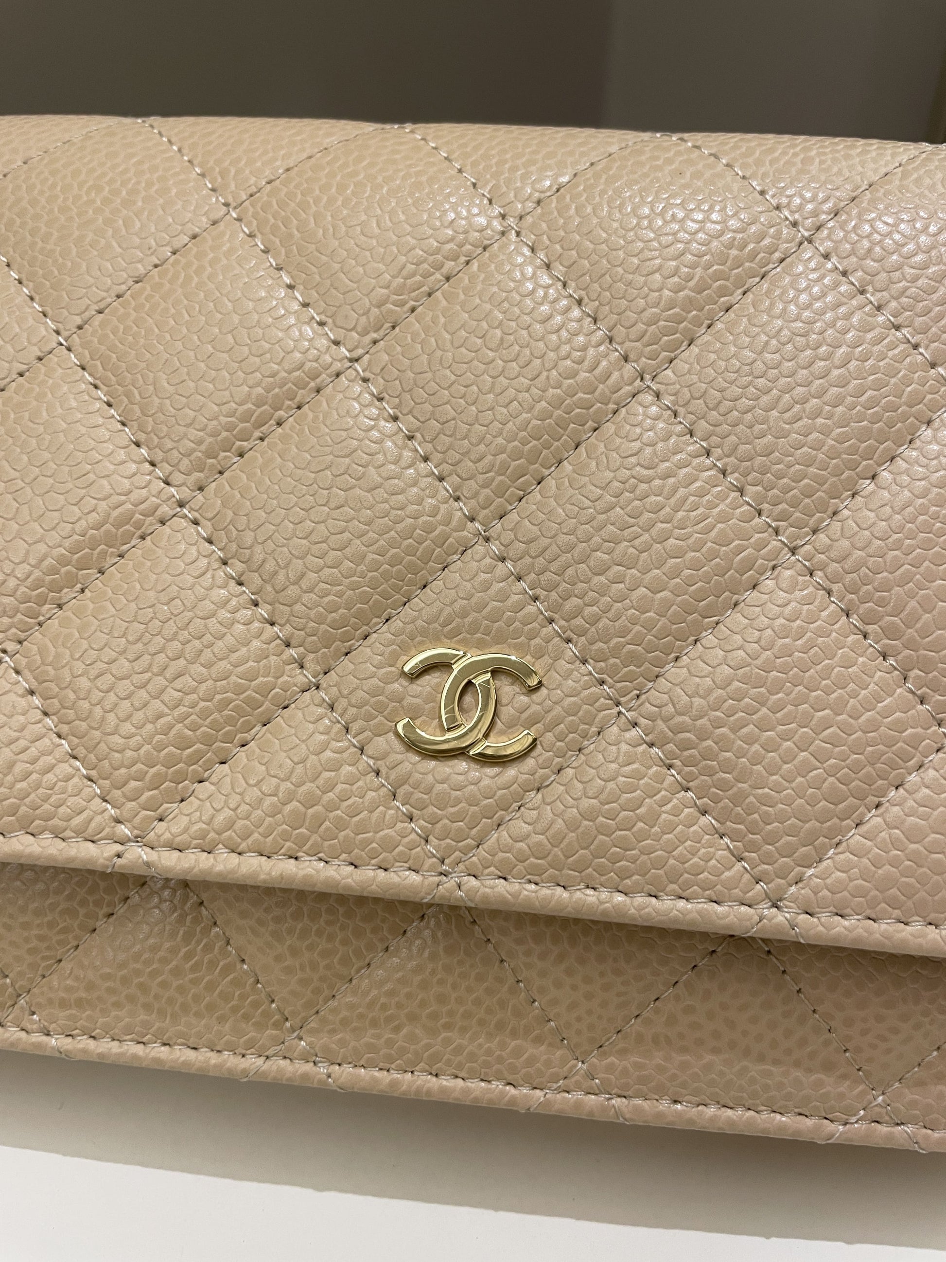 Chanel Classic Quilted Wallet on Chain Beige Caviar - Bags