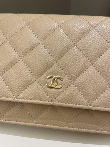 Chanel Classic Quilted Wallet on Chain Beige Caviar - Bags