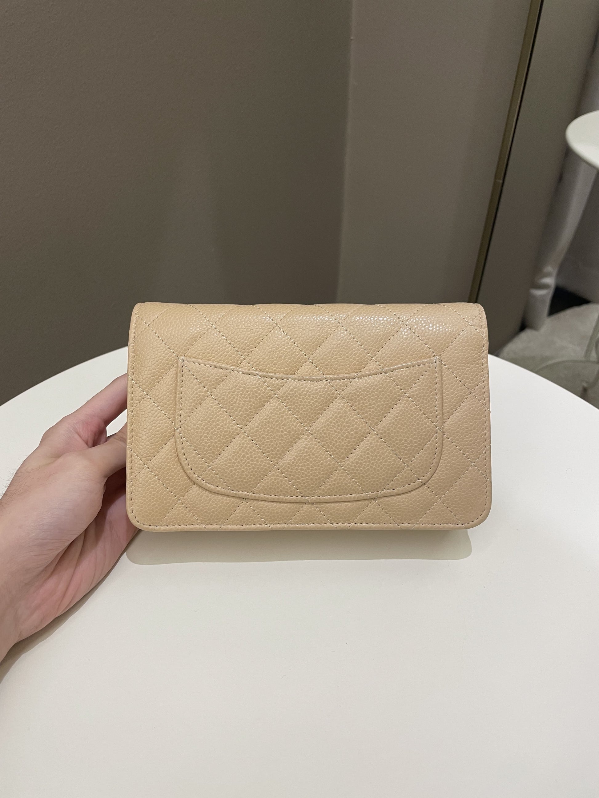Chanel Classic Quilted Wallet on Chain Beige Caviar - Bags - 3
