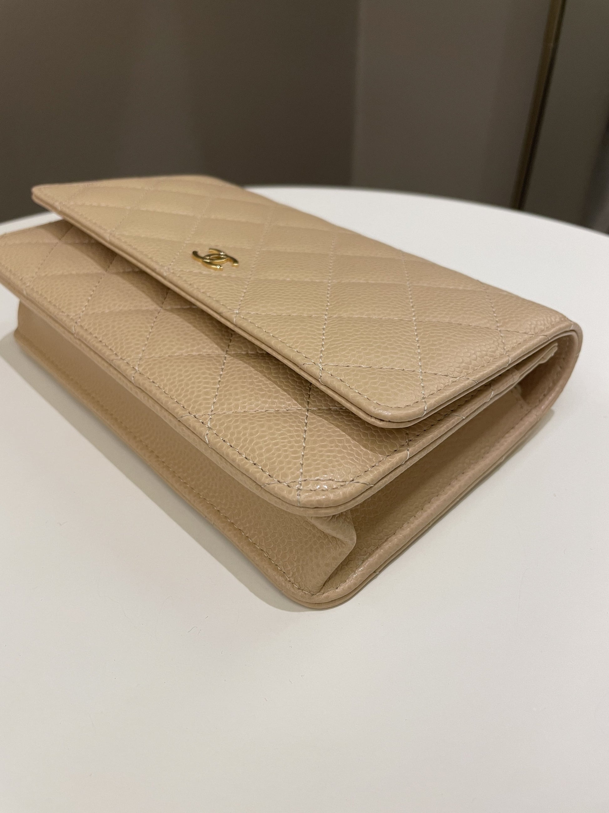Chanel Classic Quilted Wallet on Chain Beige Caviar - Bags - 9