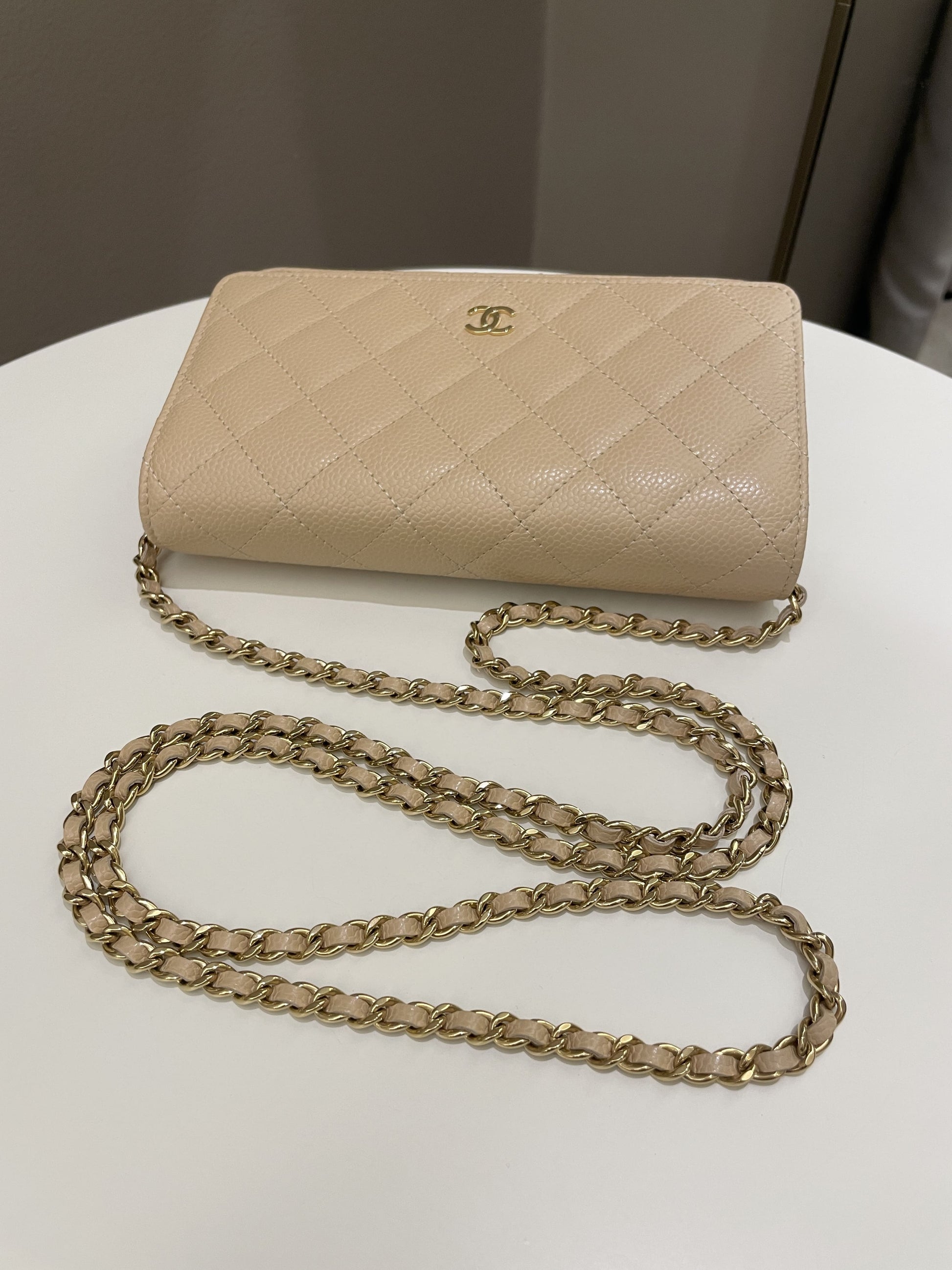 Chanel Classic Quilted Wallet on Chain Beige Caviar - Bags - 16