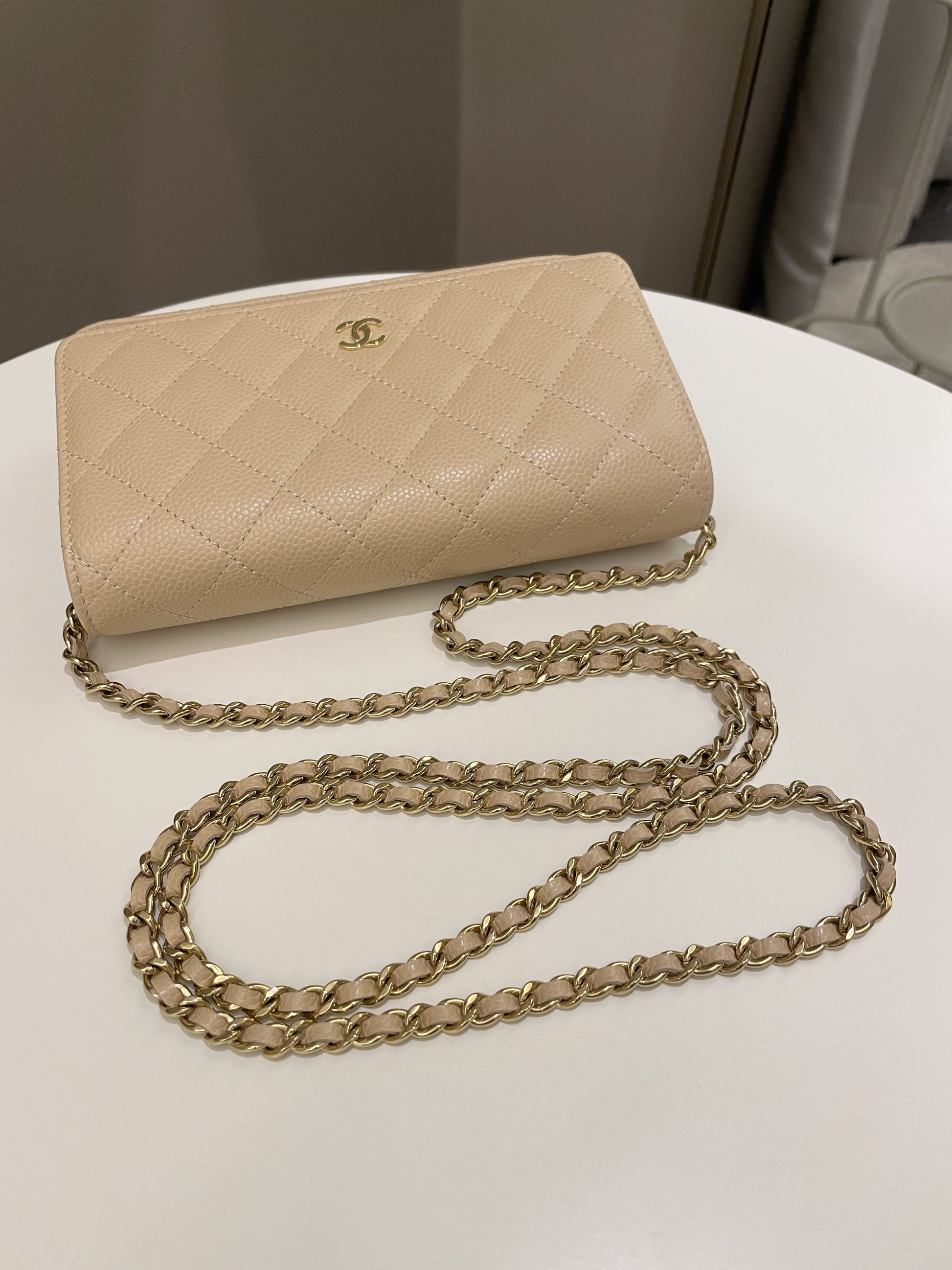 Chanel Classic Quilted Wallet on Chain Beige Caviar - Bags - 17