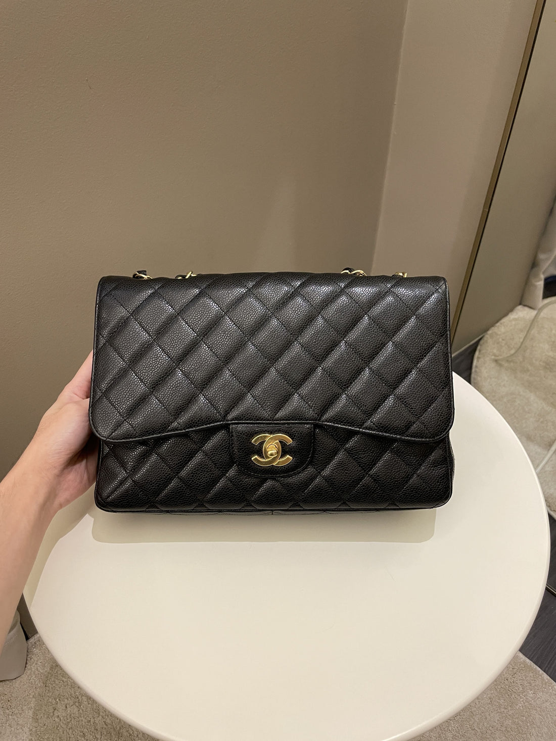 Chanel Classic Quilted Jumbo Single Flap Black Caviar - Bags