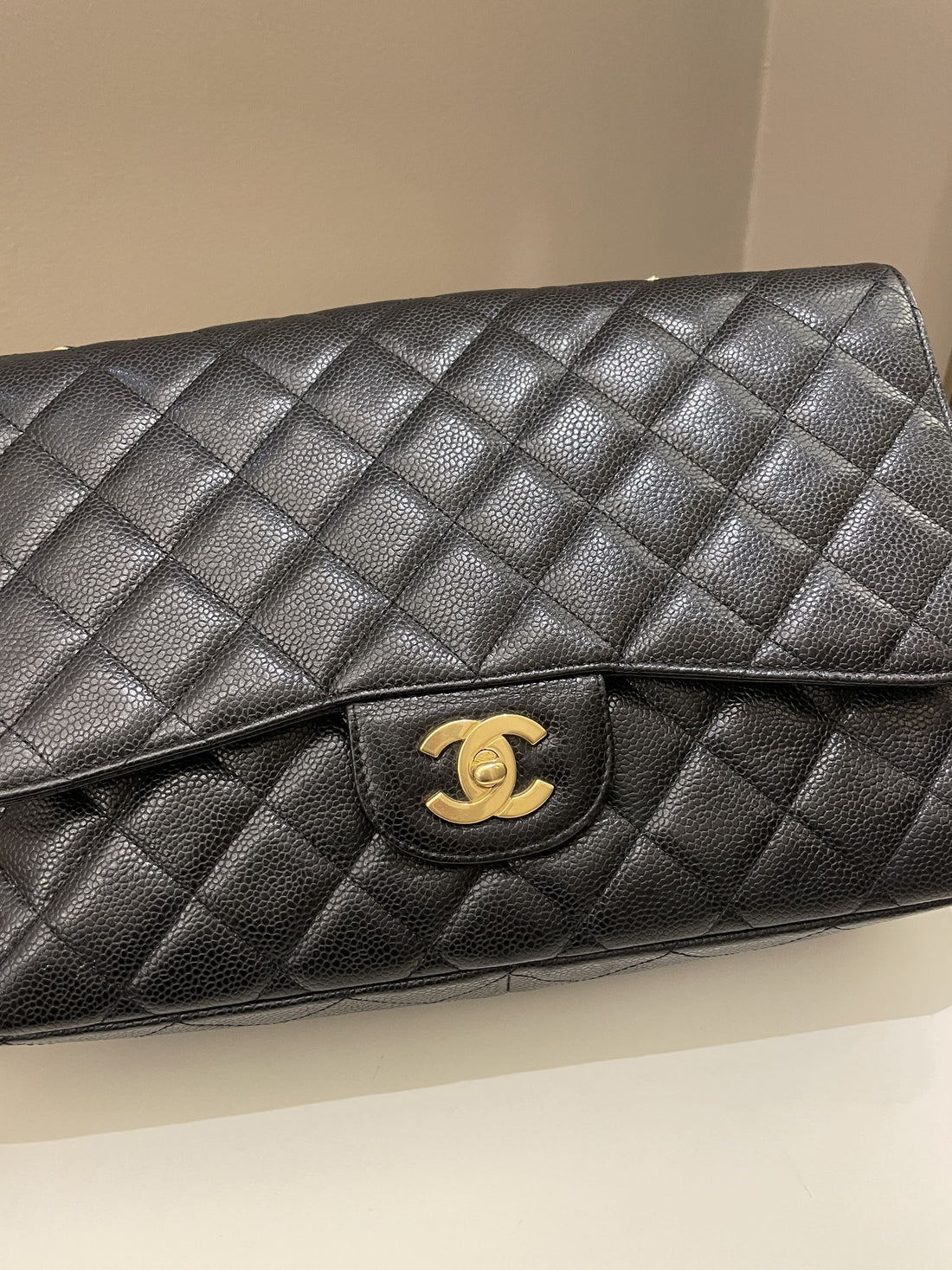 Chanel Classic Quilted Jumbo Single Flap Black Caviar - Bags