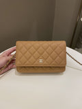 Chanel Classic Quilted Wallet on Chain Dark Beige Milk Tea Caviar - Bags - 18