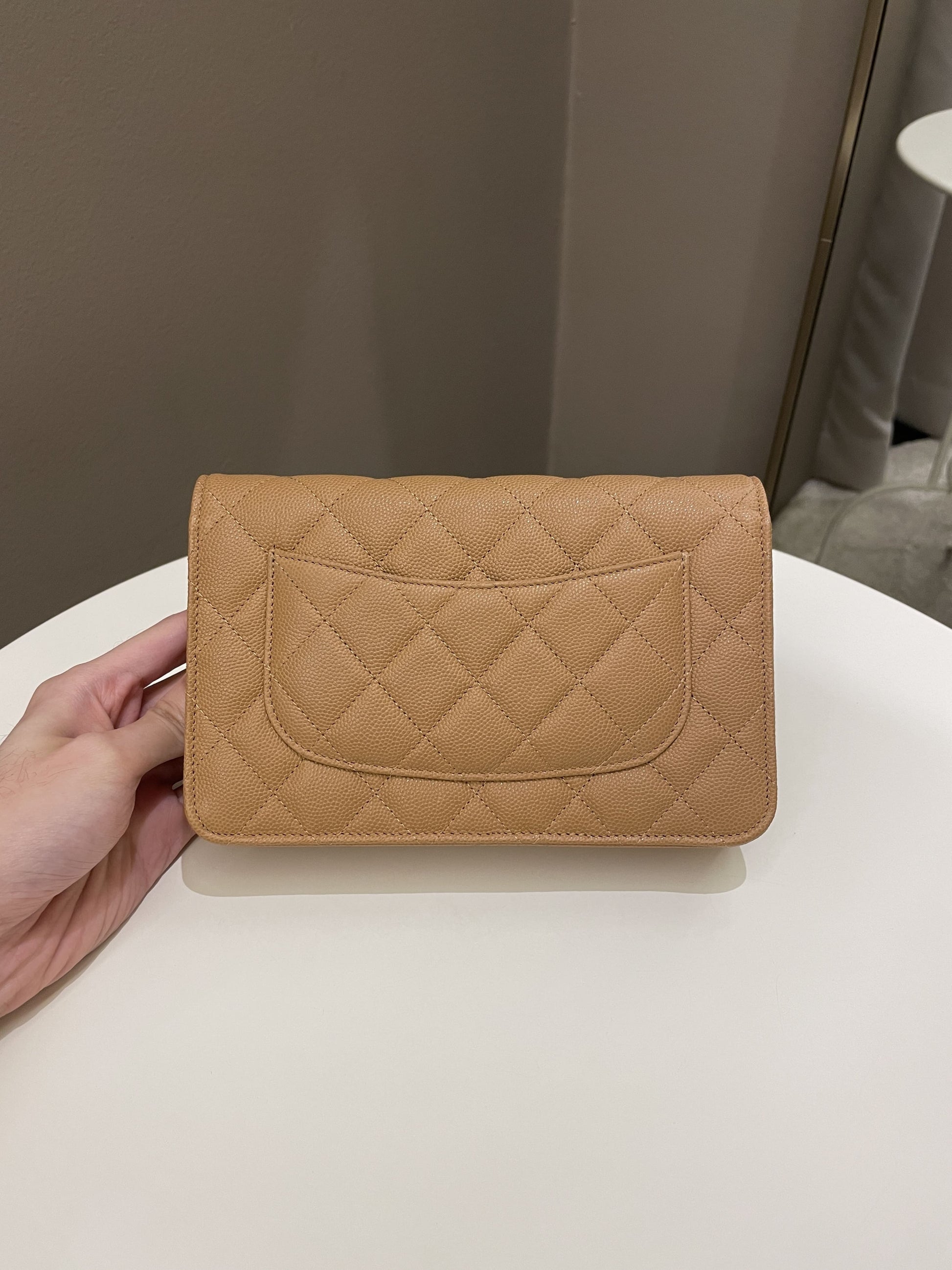 Chanel Classic Quilted Wallet on Chain Dark Beige Milk Tea Caviar - Bags - 2