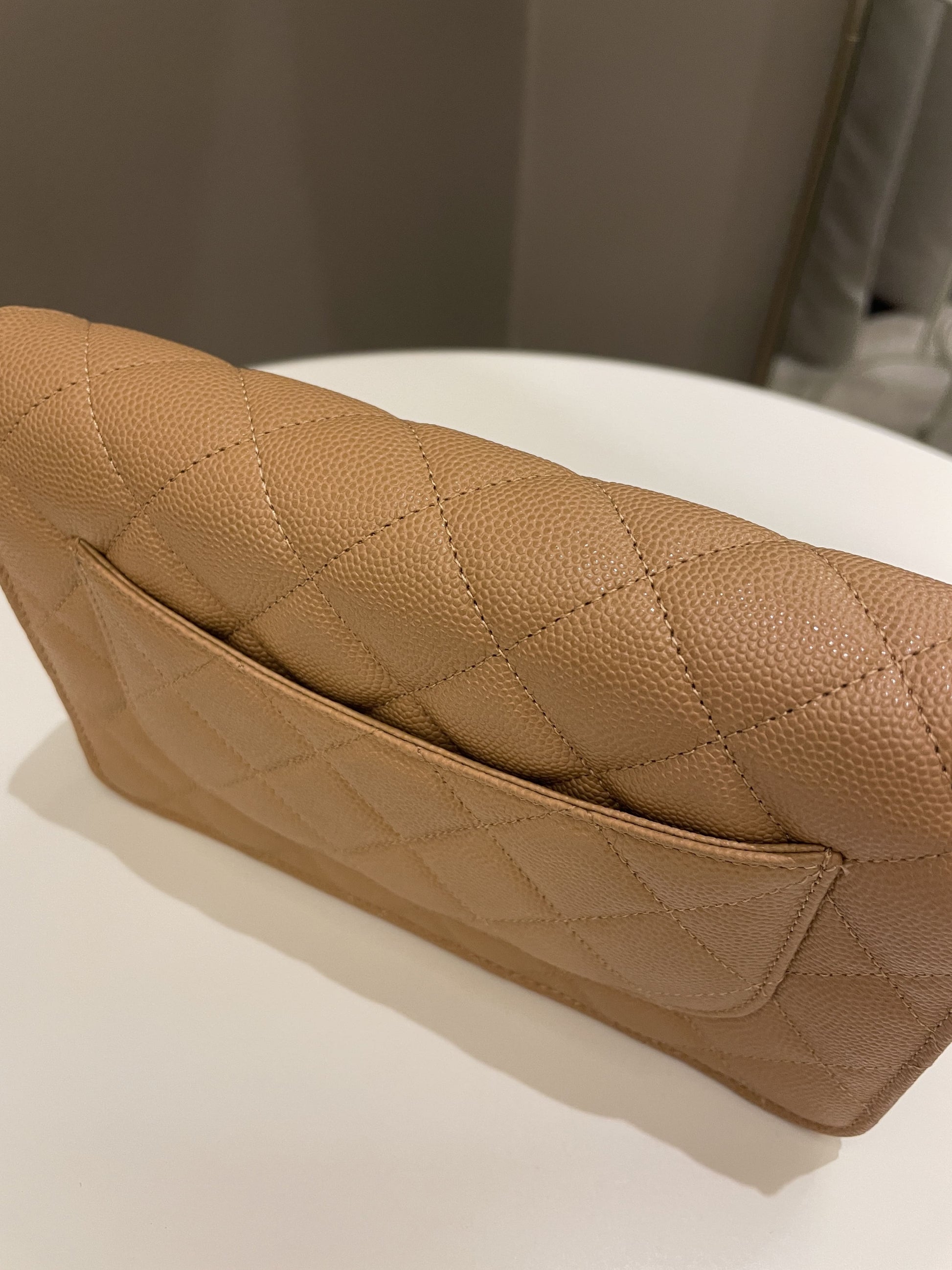 Chanel Classic Quilted Wallet on Chain Dark Beige Milk Tea Caviar - Bags - 3