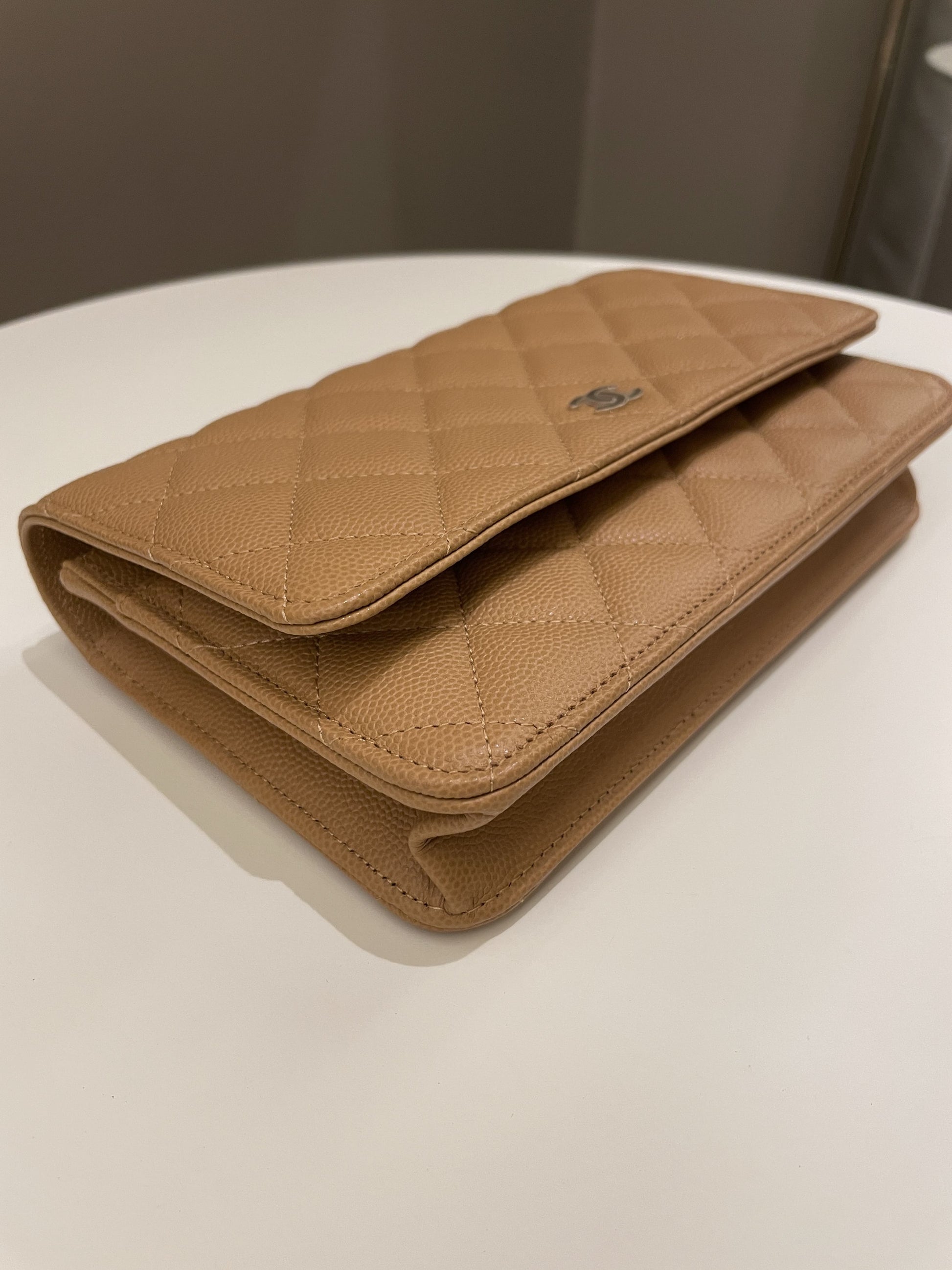 Chanel Classic Quilted Wallet on Chain Dark Beige Milk Tea Caviar - Bags - 7