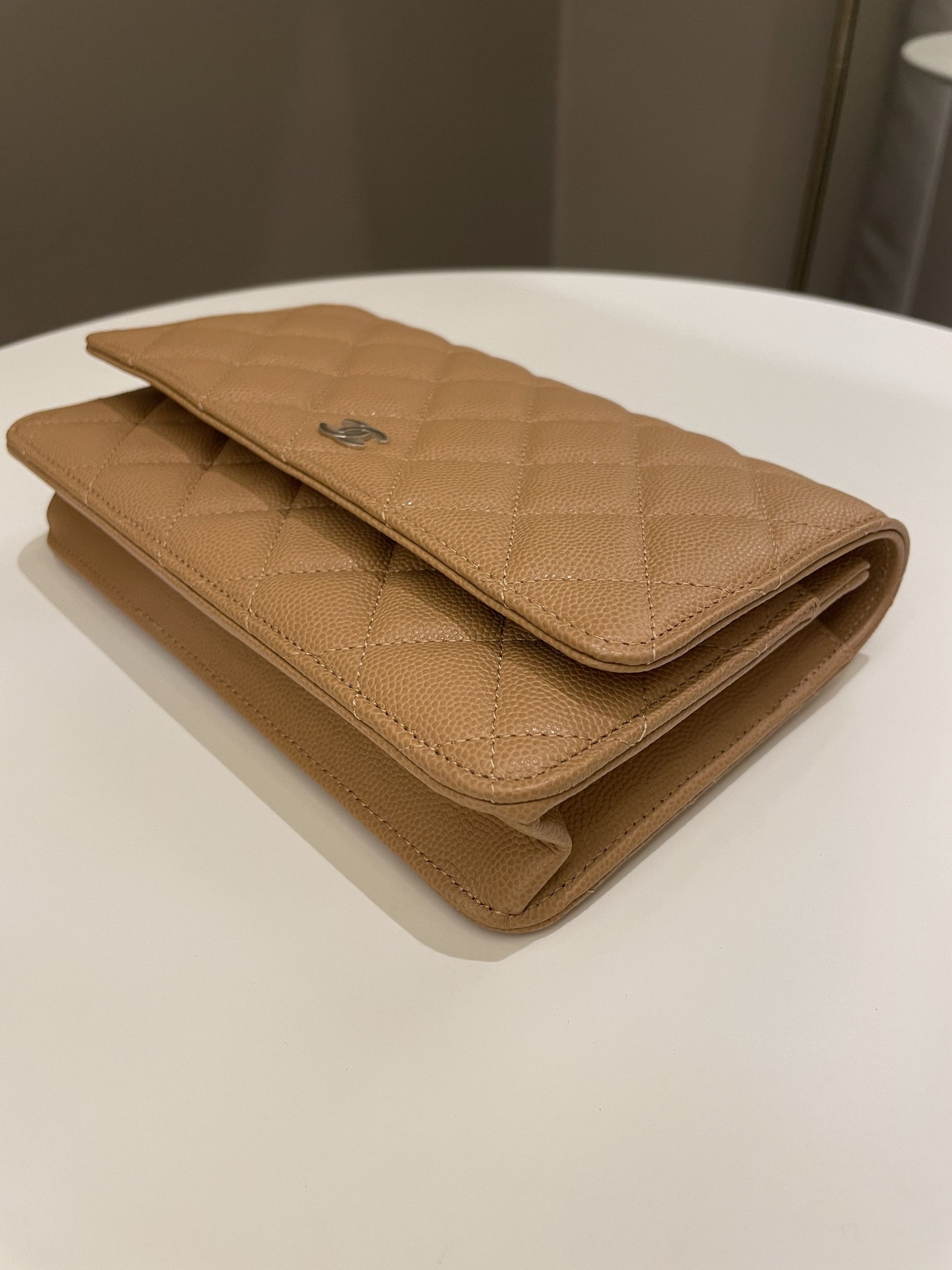 Chanel Classic Quilted Wallet on Chain Dark Beige Milk Tea Caviar - Bags - 8