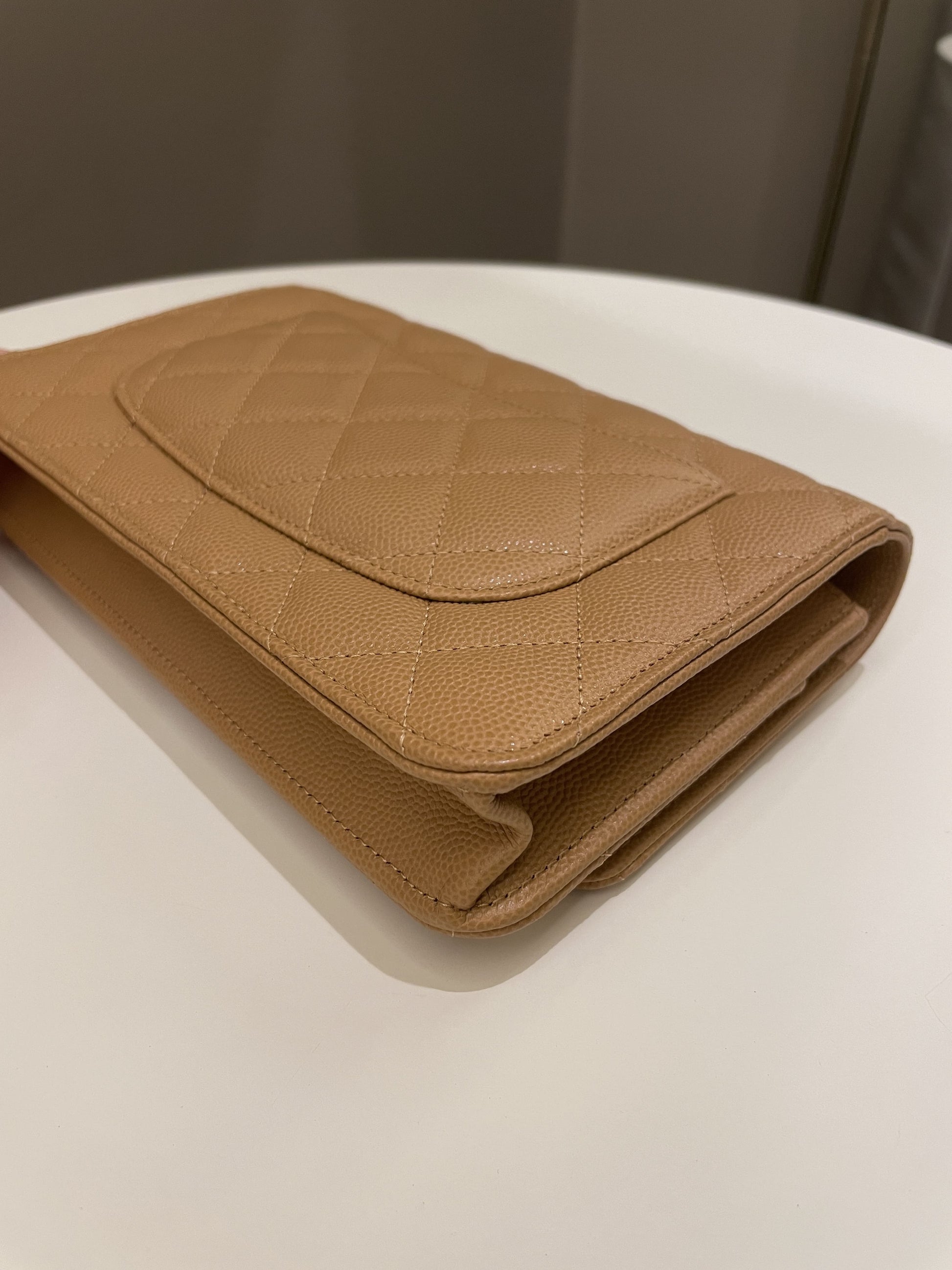 Chanel Classic Quilted Wallet on Chain Dark Beige Milk Tea Caviar - Bags - 10