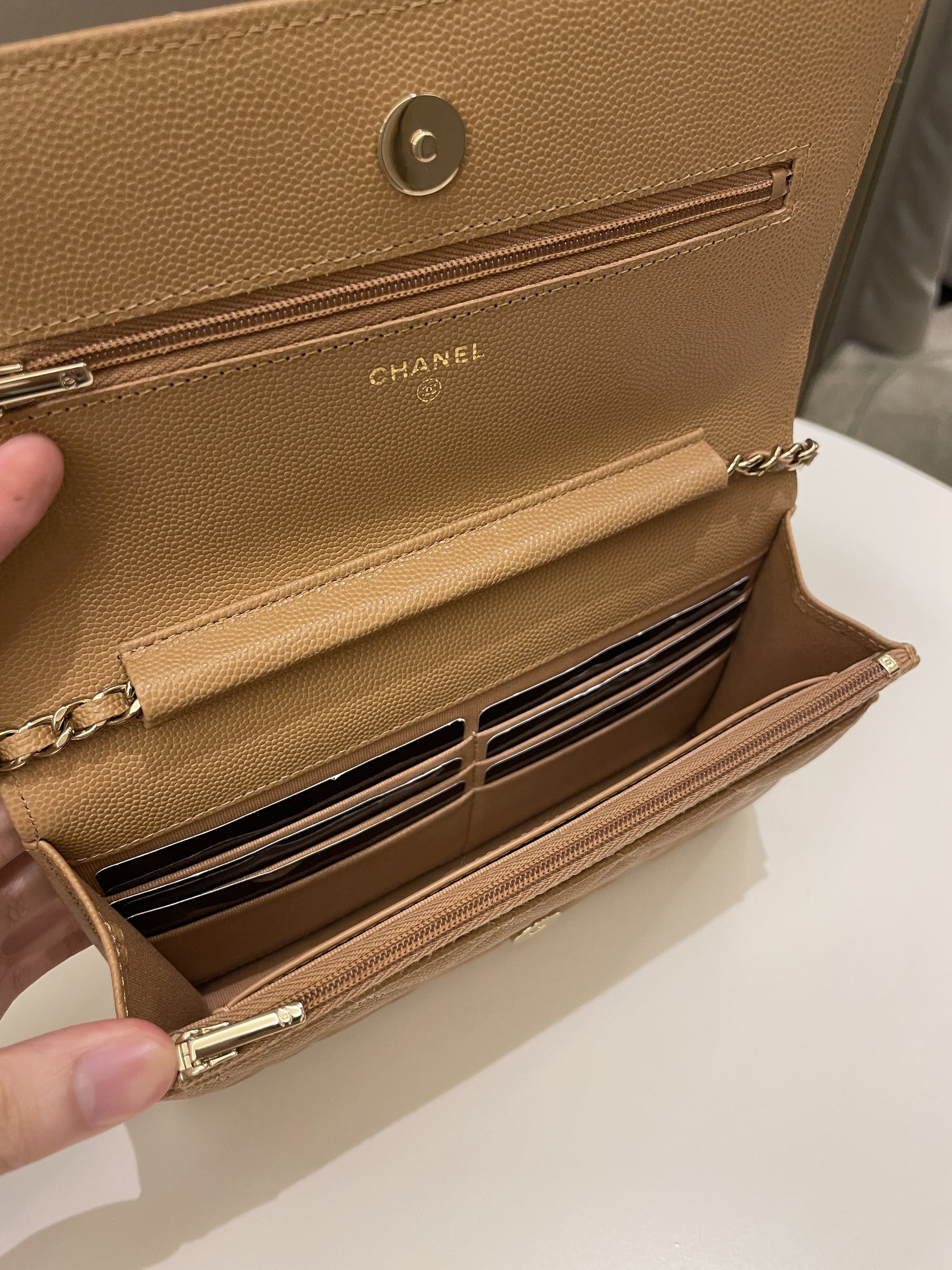 Chanel Classic Quilted Wallet on Chain Dark Beige Milk Tea Caviar - Bags - 13