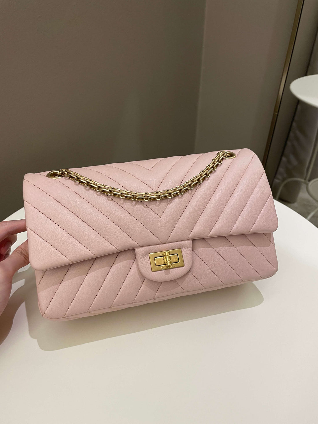 Chanel 17C Classic 2.55 Chevron Reissue 225 Pale Pink Calfskin - Bags