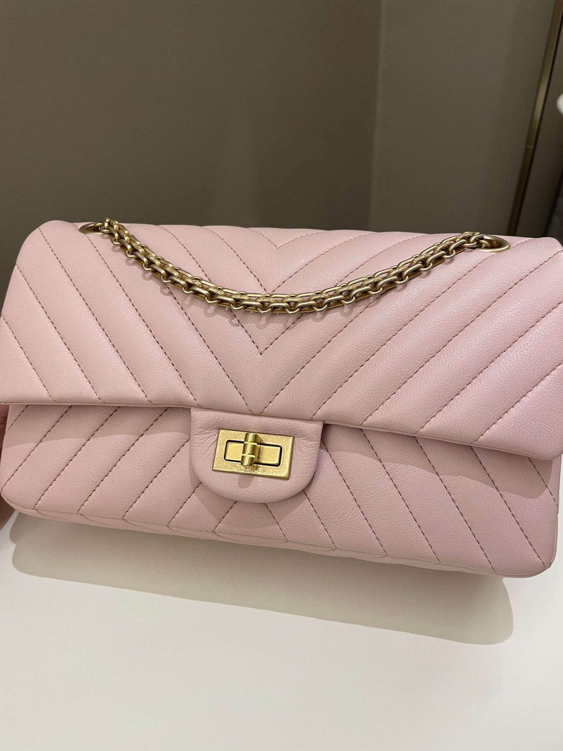 Chanel 17C Classic 2.55 Chevron Reissue 225 Pale Pink Calfskin - Bags