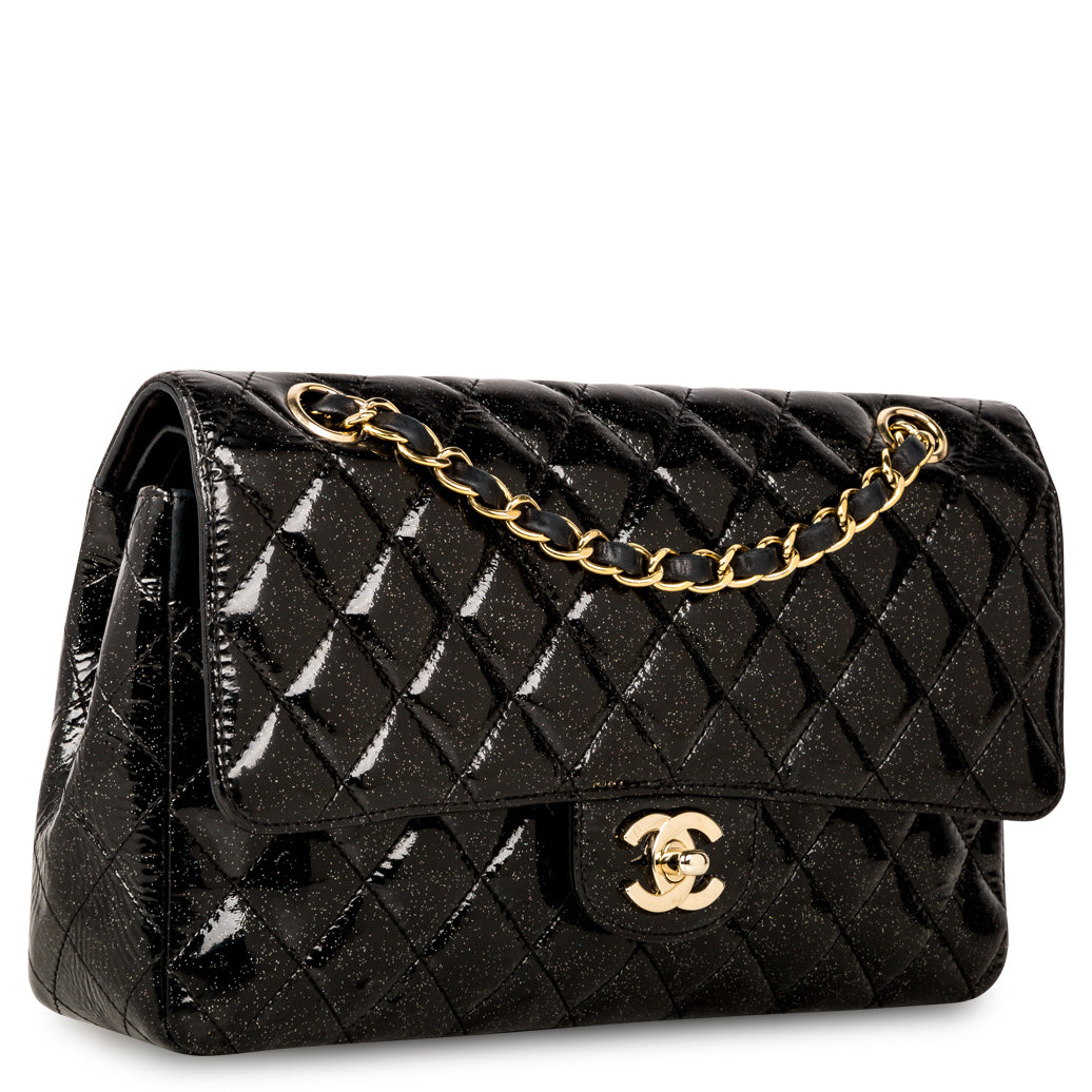 Classic Flap Bag - Medium - Patent Black Glitter - Shoulder Bags