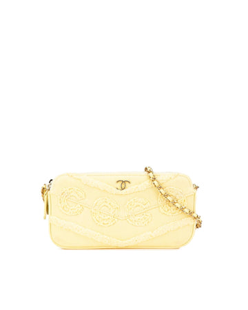 Denim Fringe Double Zip Clutch with Leather-Woven Chain Strap - Handbags, Wallets & Cases