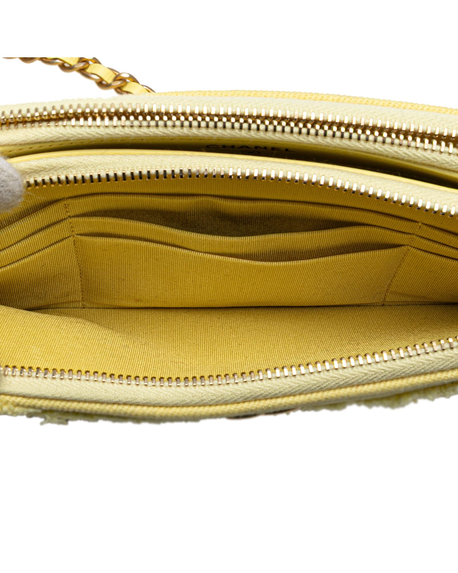 Denim Fringe Double Zip Clutch with Leather-Woven Chain Strap - Handbags, Wallets & Cases - 6