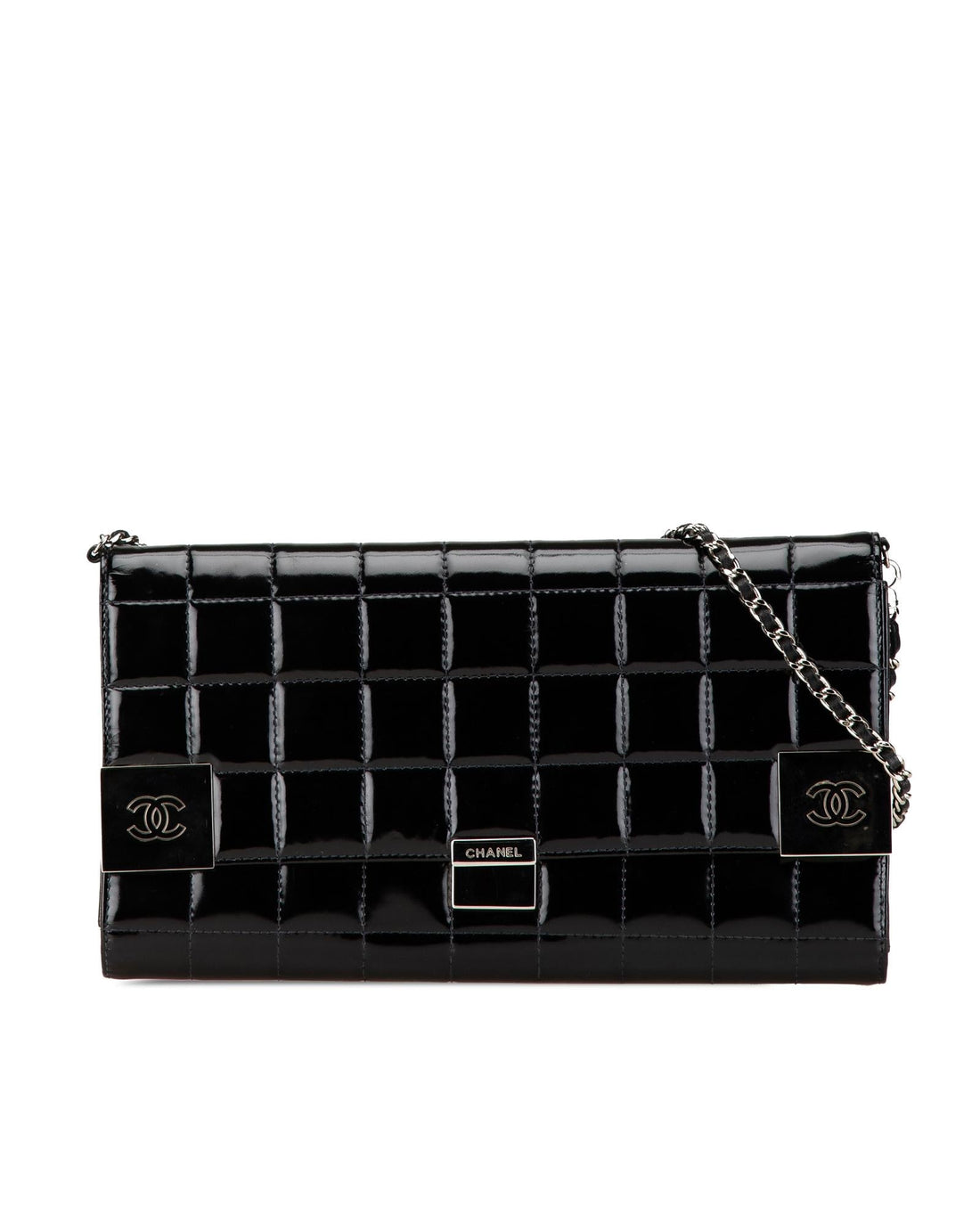 Quilted Patent Leather Clutch with Chain Strap and Lock Closure - Handbags, Wallets & Cases
