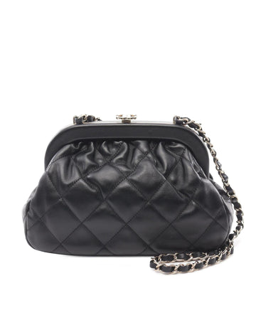 Quilted Lambskin Clutch with Chain and Kiss Lock - Handbag & Wallet Accessories
