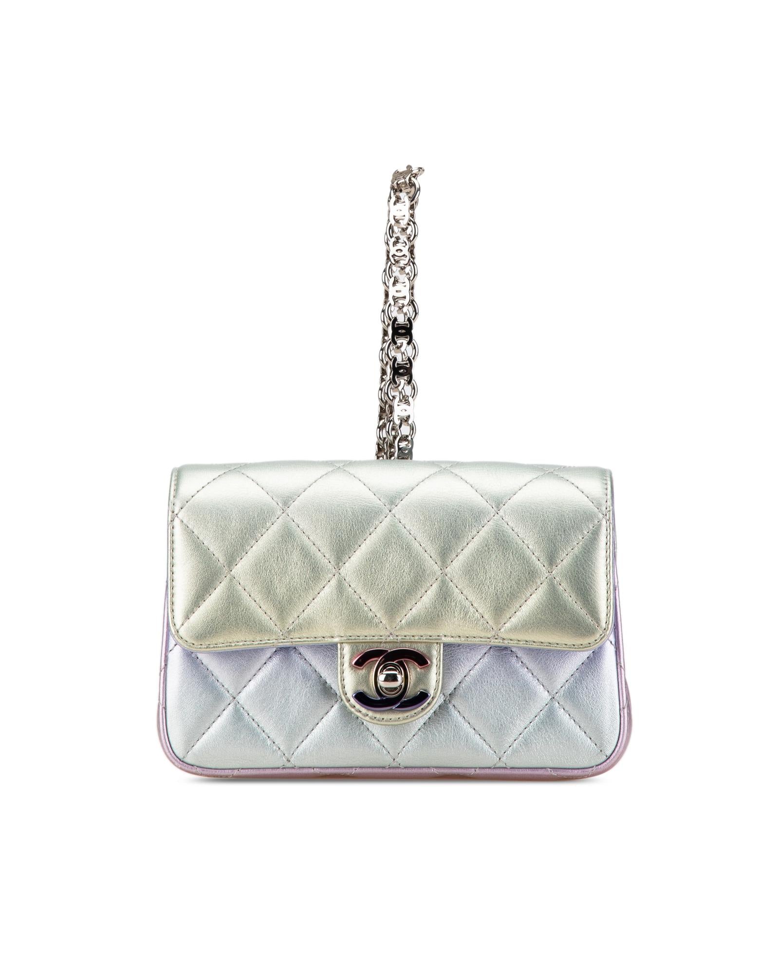 Quilted Gradient Metallic Calfskin Clutch with Chain Handle and Twist Lock Flap - Handbags, Wallets & Cases