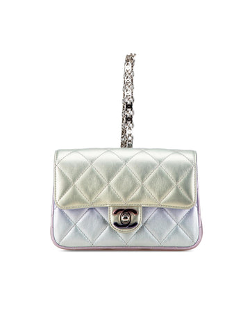 Quilted Gradient Metallic Calfskin Clutch with Chain Handle and Twist Lock Flap - Handbags, Wallets & Cases