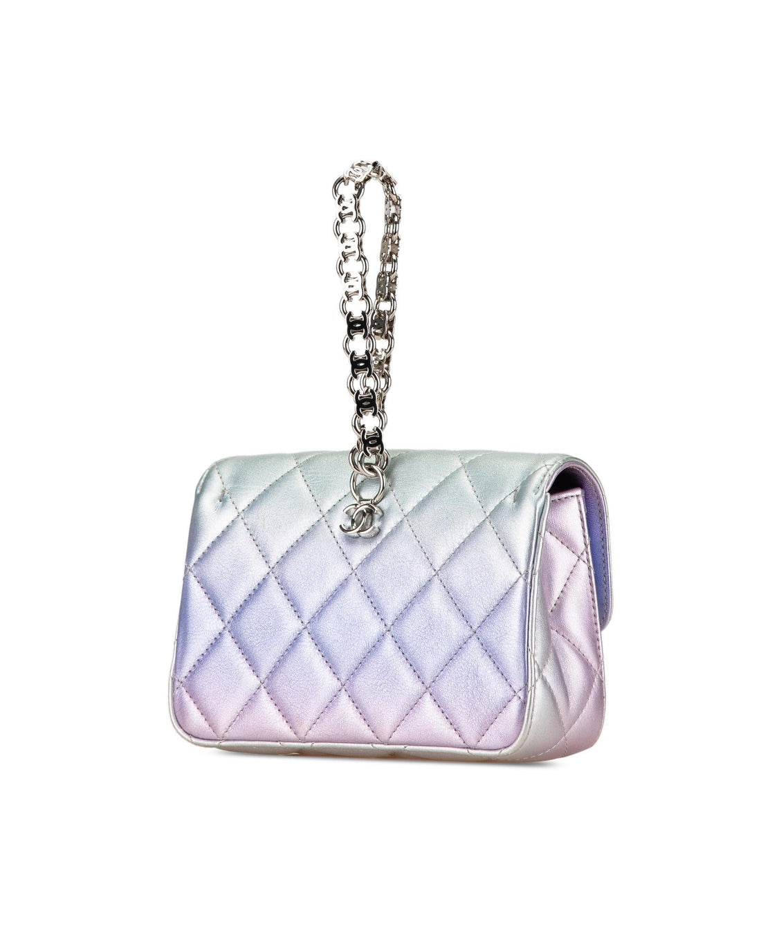 Quilted Gradient Metallic Calfskin Clutch with Chain Handle and Twist Lock Flap - Handbags, Wallets & Cases