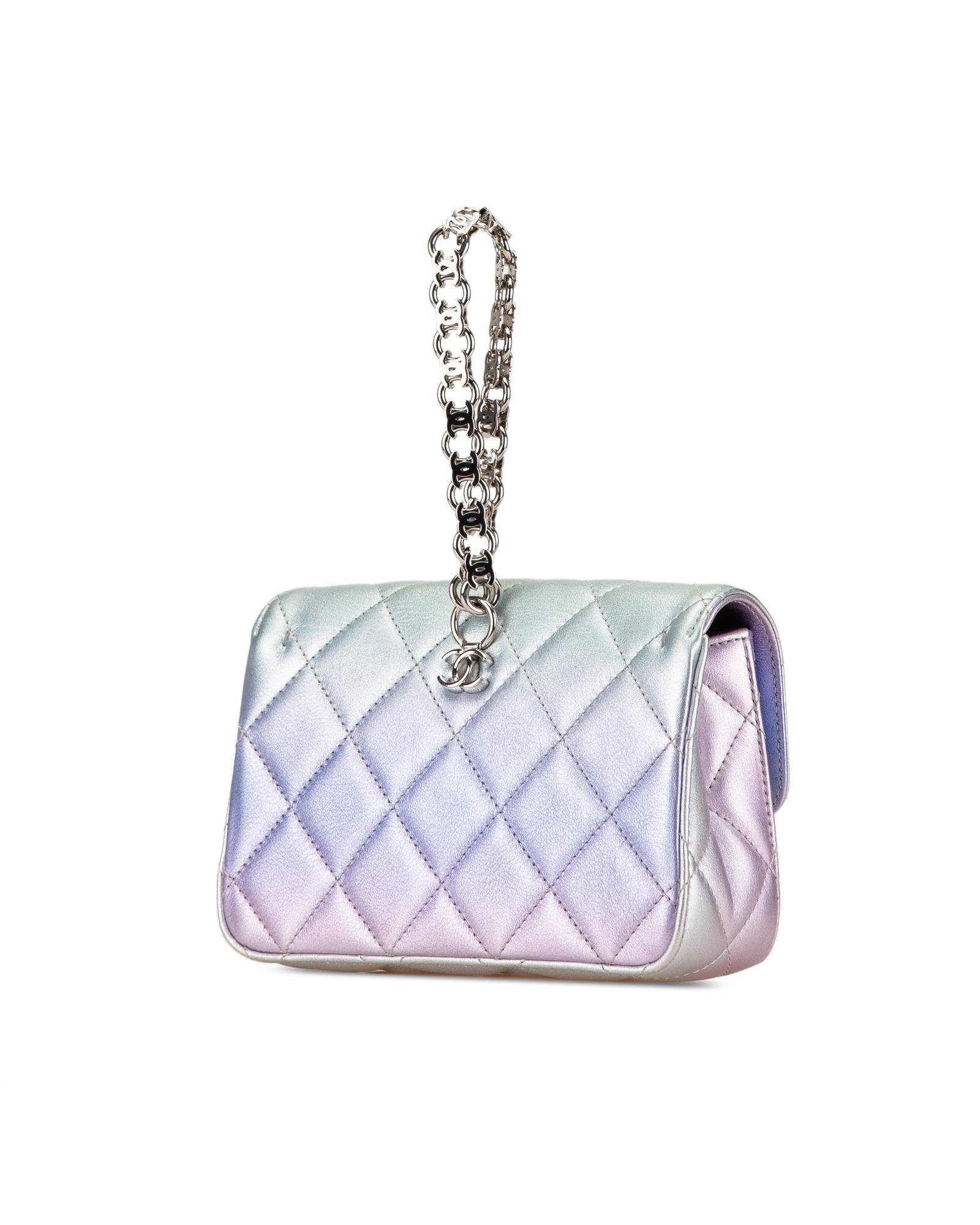 Quilted Gradient Metallic Calfskin Clutch with Chain Handle and Twist Lock Flap - Handbags, Wallets & Cases - 2