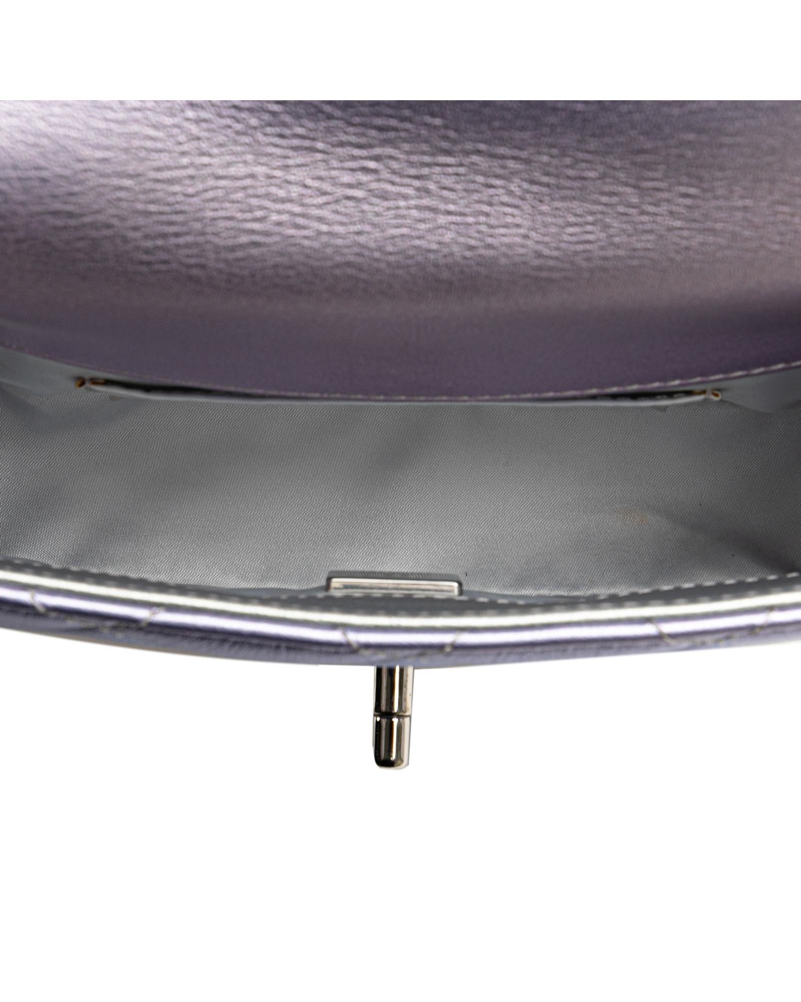 Quilted Gradient Metallic Calfskin Clutch with Chain Handle and Twist Lock Flap - Handbags, Wallets & Cases - 4