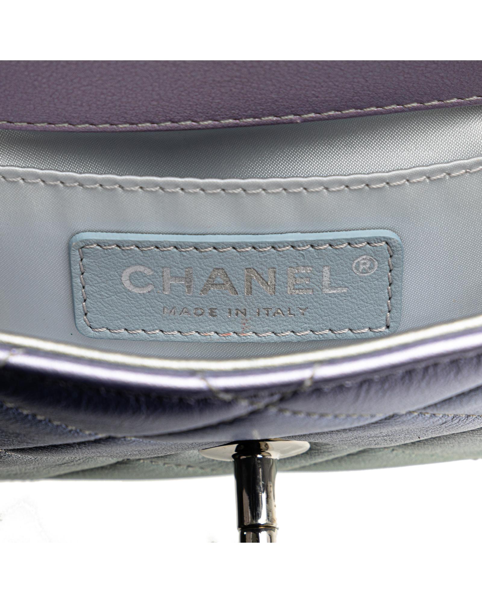 Quilted Gradient Metallic Calfskin Clutch with Chain Handle and Twist Lock Flap - Handbags, Wallets & Cases - 5