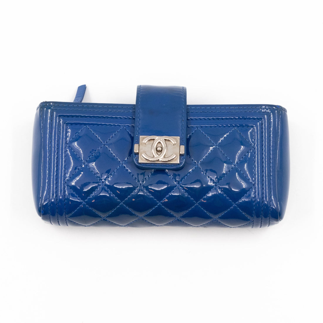 Mini Phone Holder Blue Patent Leather - Wallet