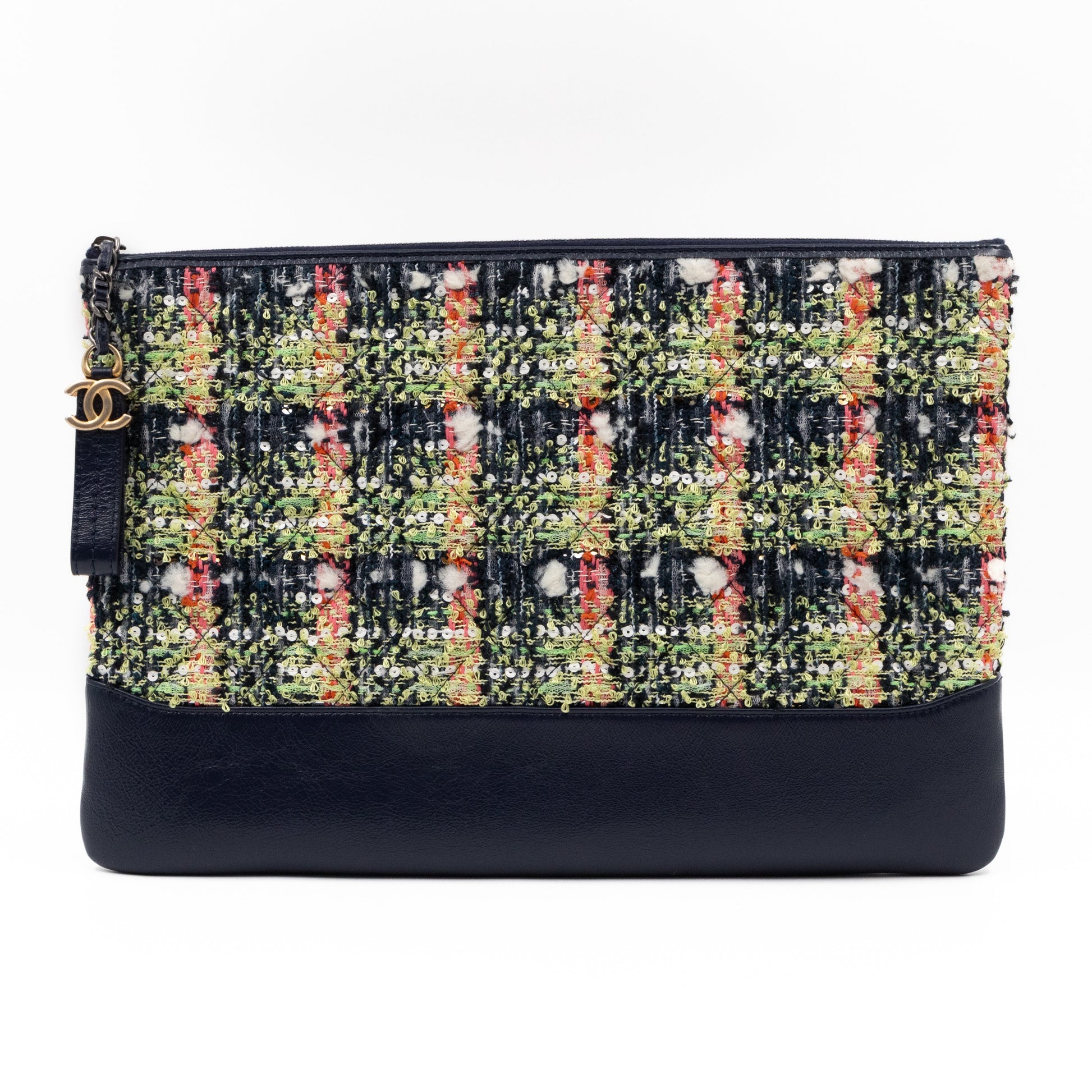 Large Gabrielle O Case Tweed Blue Leather - Wallet