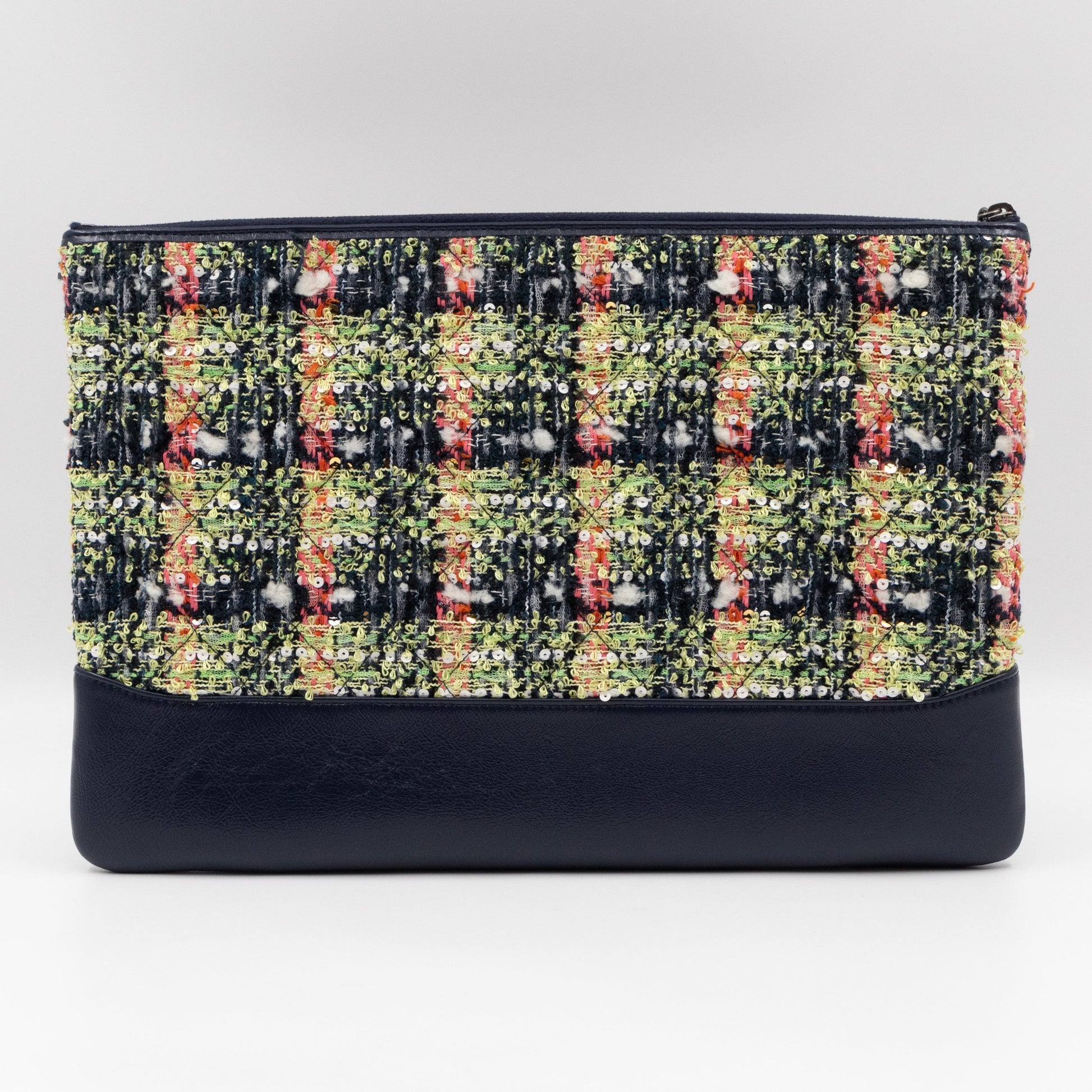 Large Gabrielle O Case Tweed Blue Leather - Wallet - 2