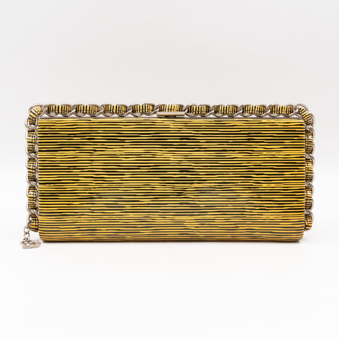 Long Frame Clutch Yellow Striped Patent Leather - Bags