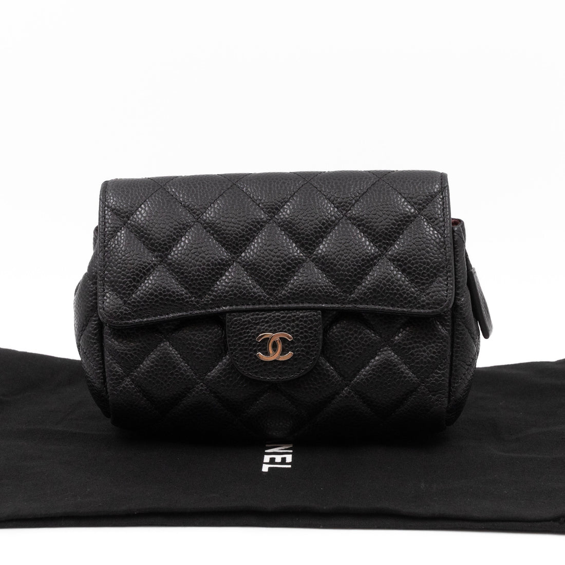 Small Flap Cosmetic Case Quilted Caviar Black - Bags
