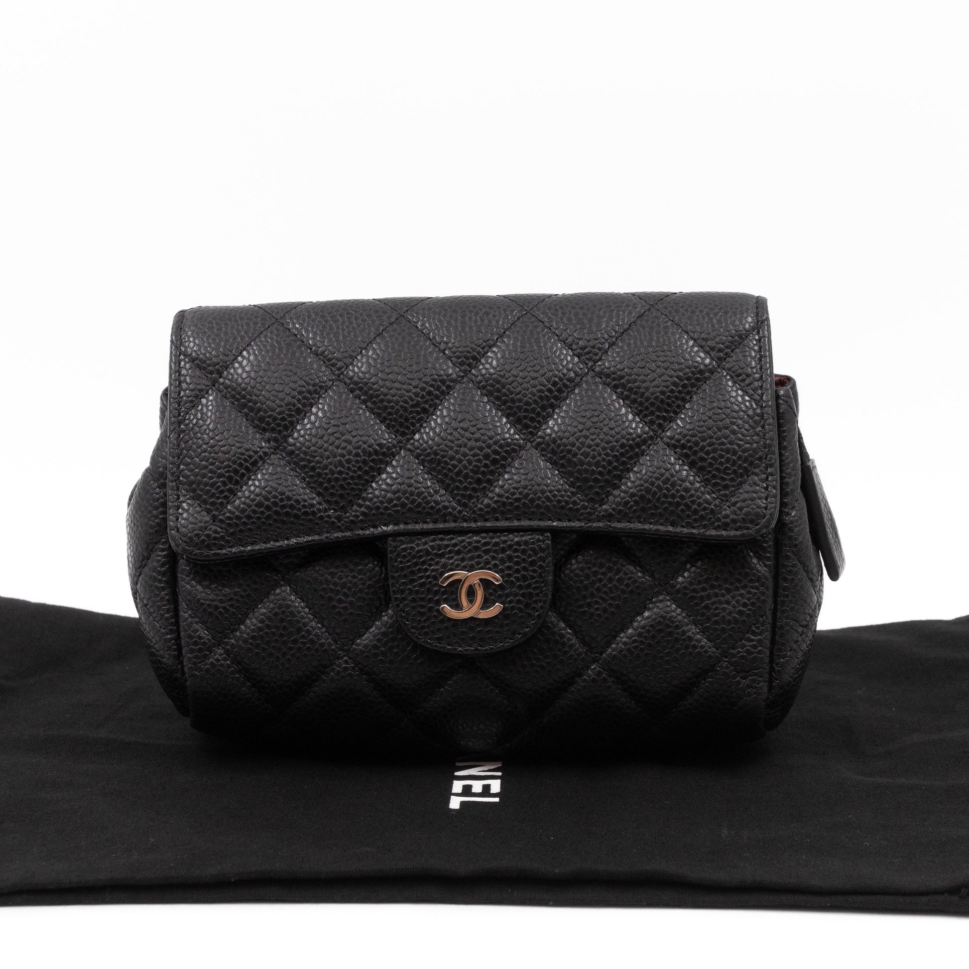 Small Flap Cosmetic Case Quilted Caviar Black - Bags