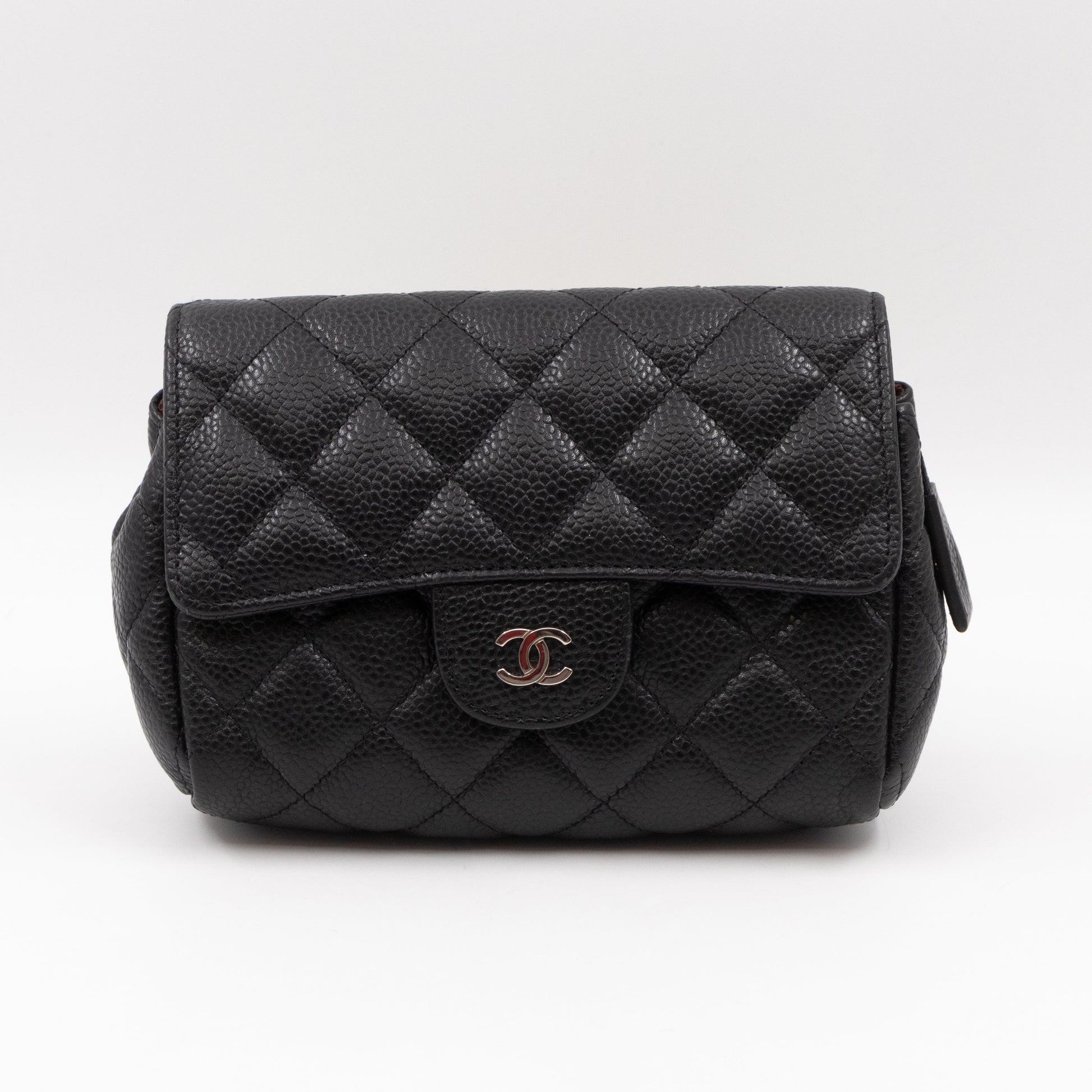 Small Flap Cosmetic Case Quilted Caviar Black - Bags - 2