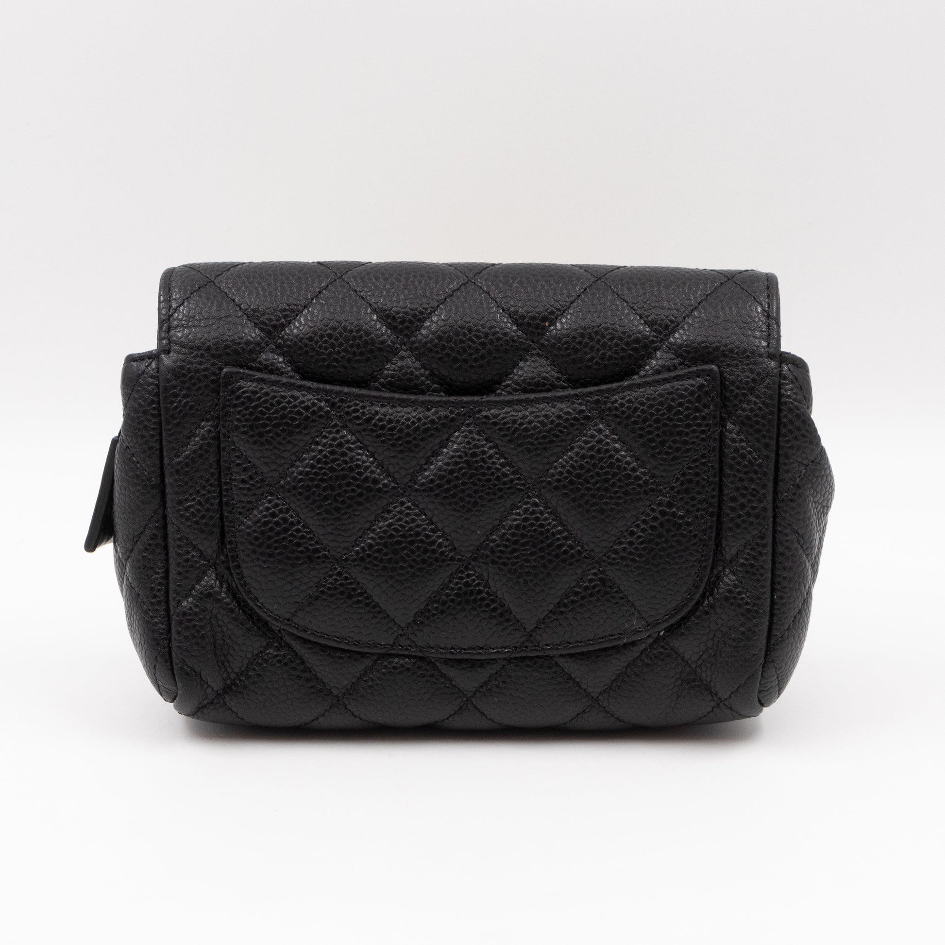 Small Flap Cosmetic Case Quilted Caviar Black - Bags - 3