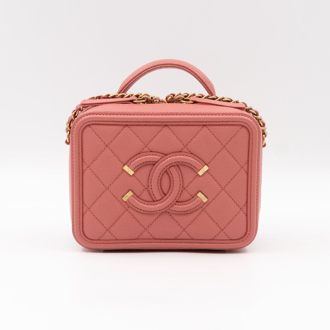 Small Vanity Filigree CC Caviar Light Pink & Gold - Bags