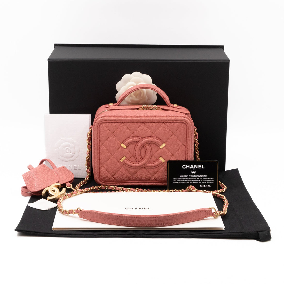 Small Vanity Filigree CC Caviar Light Pink & Gold - Bags