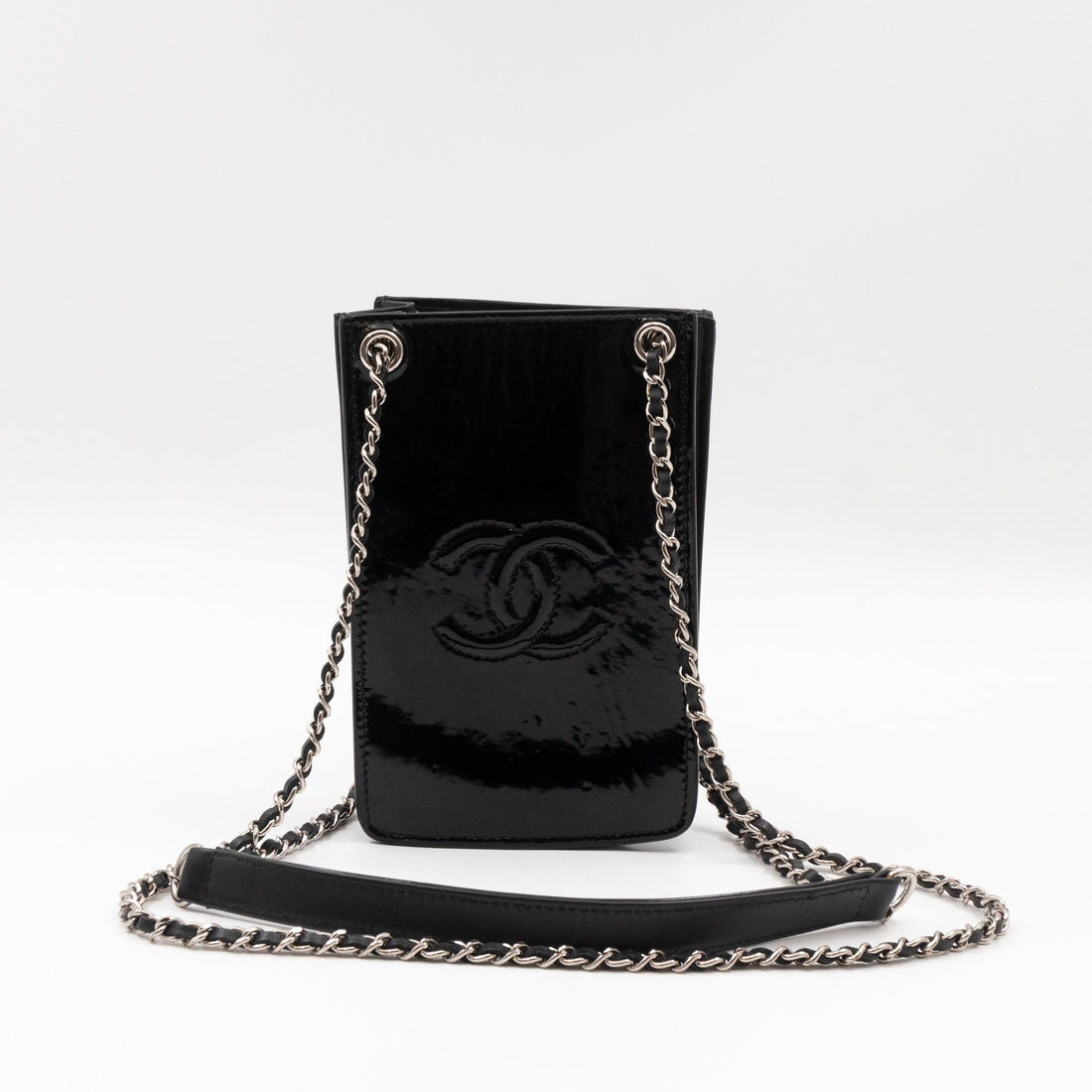 CC Phone Holder Crossbody Bag Black Patent Leather - Wallet