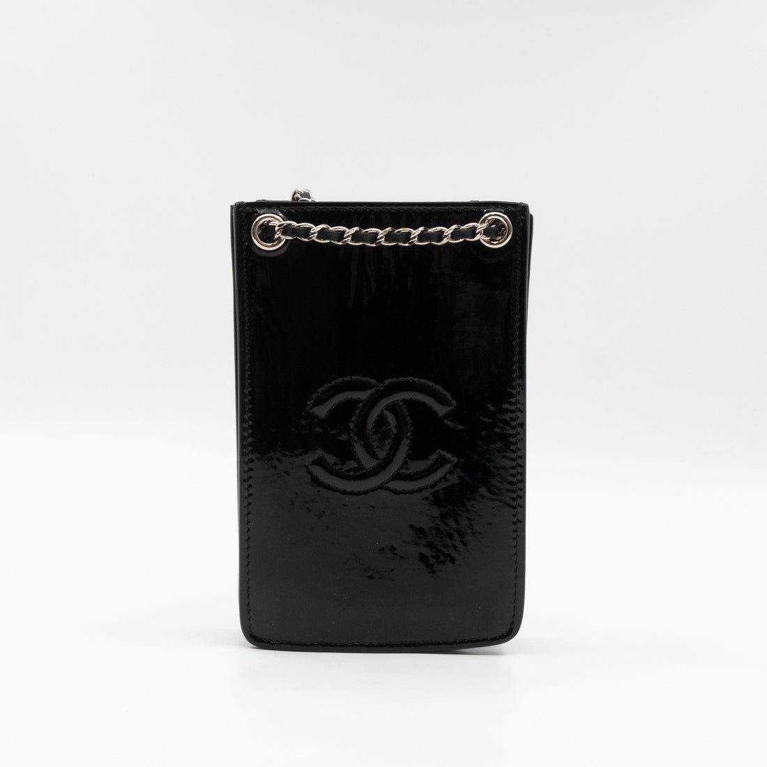 CC Phone Holder Crossbody Bag Black Patent Leather - Wallet