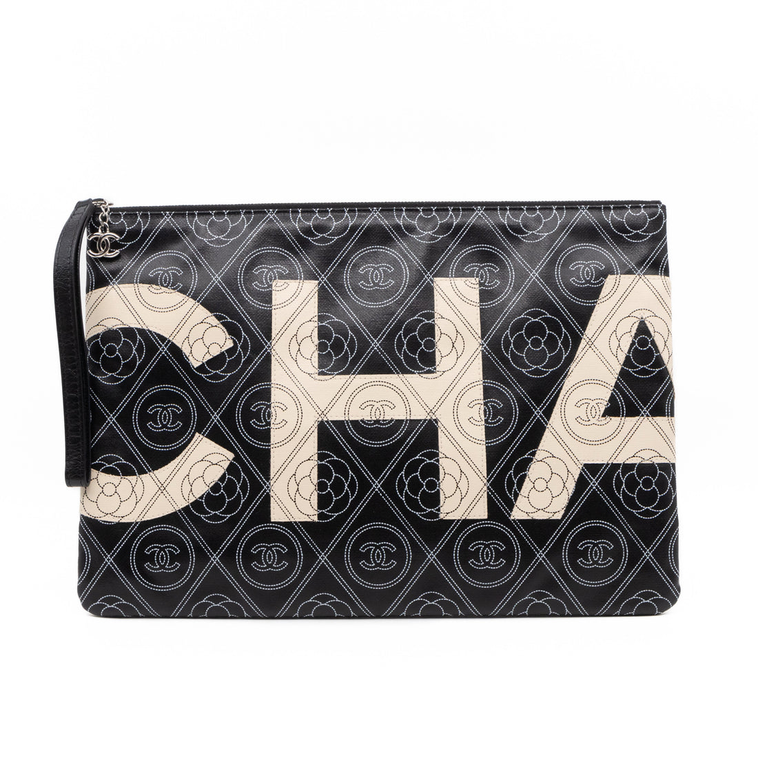 Large O-Pouch CC Camellia Black & White Coated Canvas - Wallet