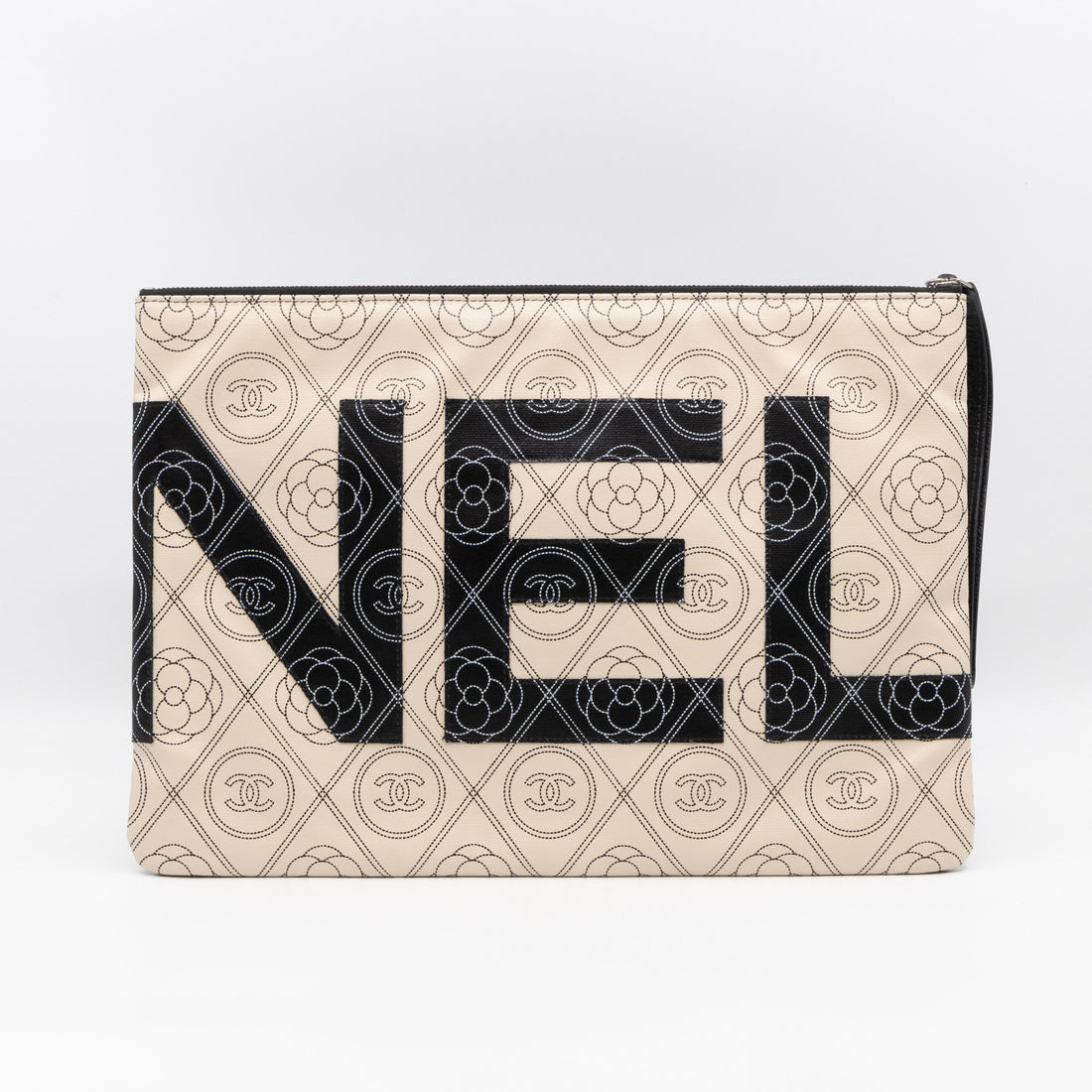 Large O-Pouch CC Camellia Black & White Coated Canvas - Wallet