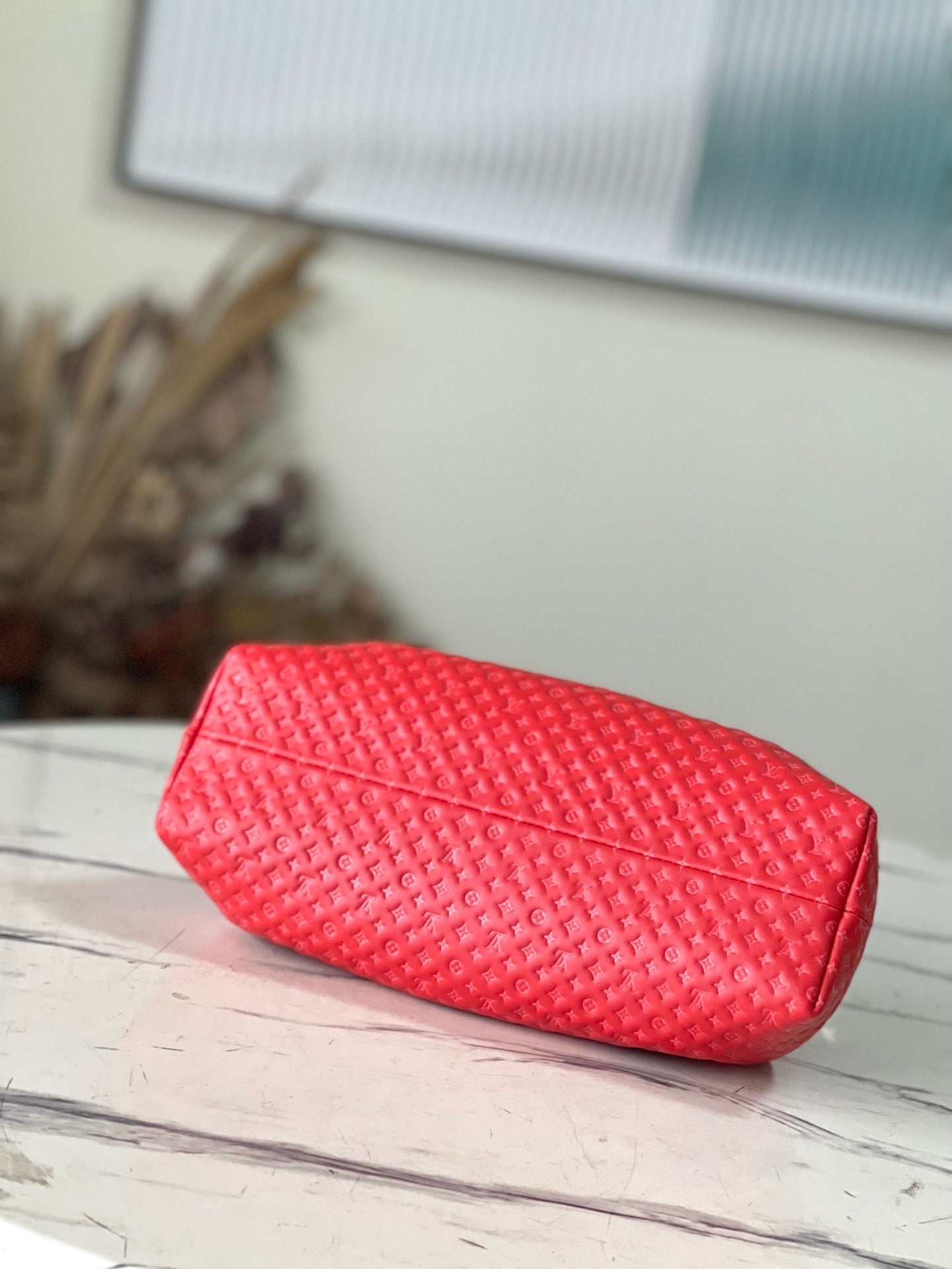 Red Monogram Clutch Leather Handbag for Women - 5