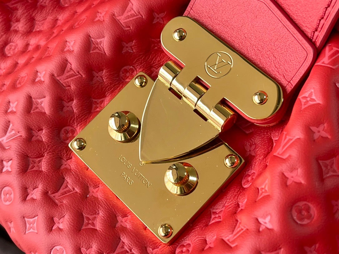 Red Monogram Clutch Leather Handbag for Women - 6