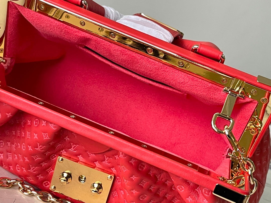 Red Monogram Clutch Leather Handbag for Women - 9