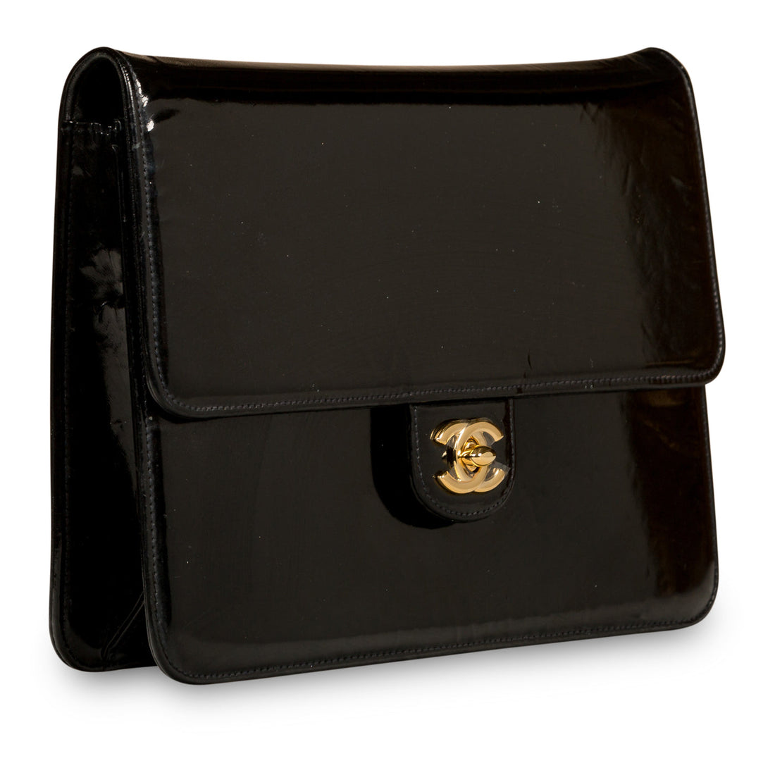 Classic Clutch on Chain - Patent Black - Shoulder Bags