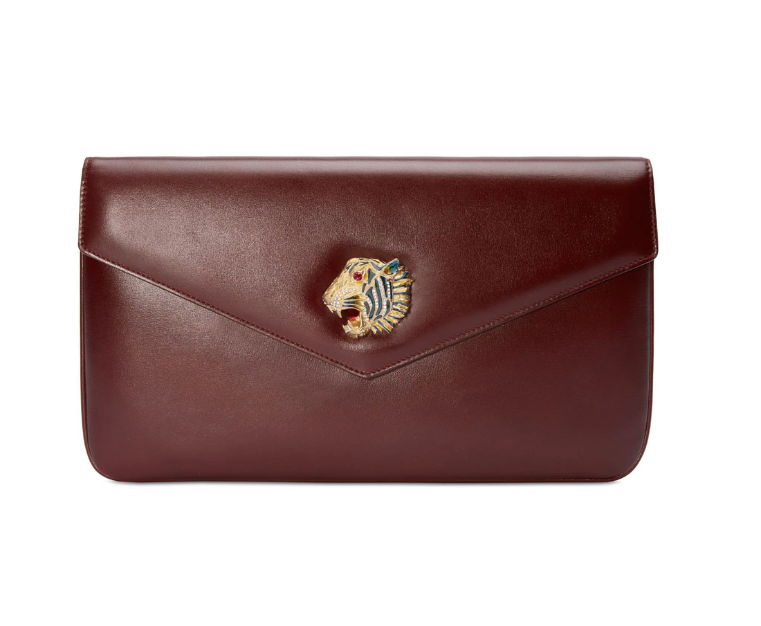 Gucci Rajah Leather Clutch in Burgundy - Handbag & Wallet Accessories