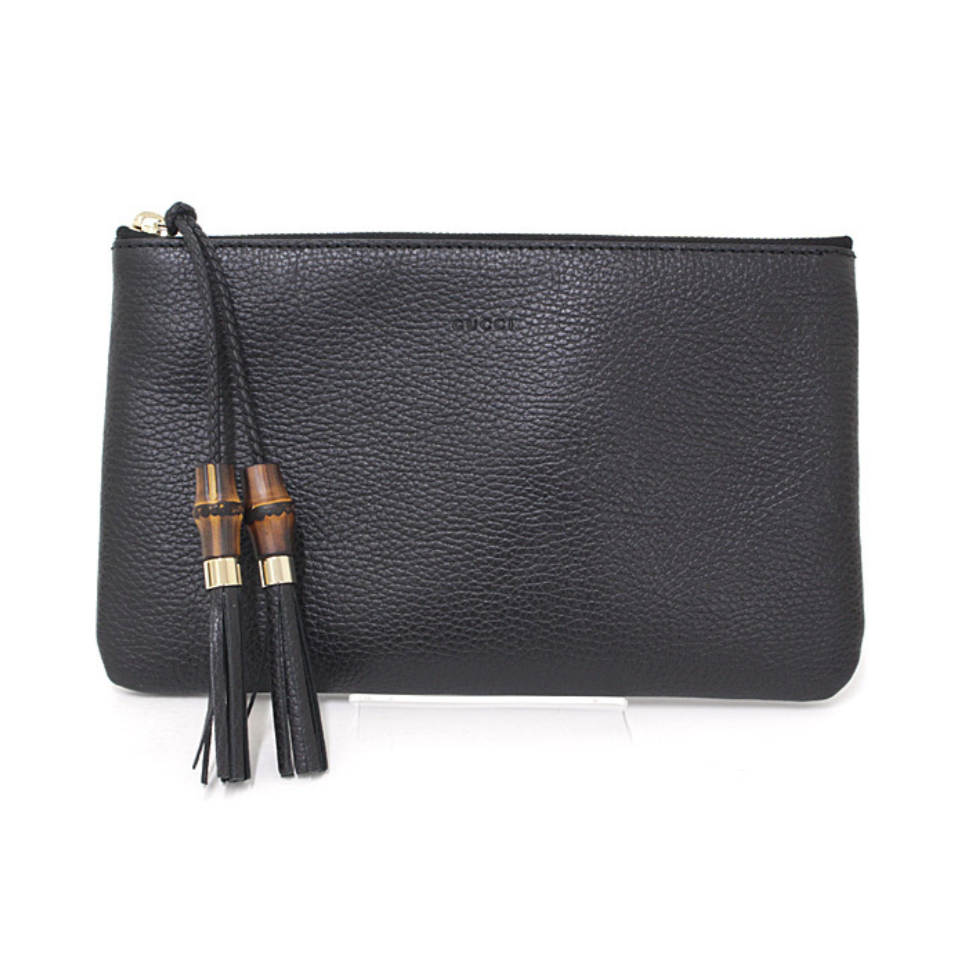 Gucci Zip Top Clutch Pouch with Bamboo Tassel Pull in Black - Handbag & Wallet Accessories