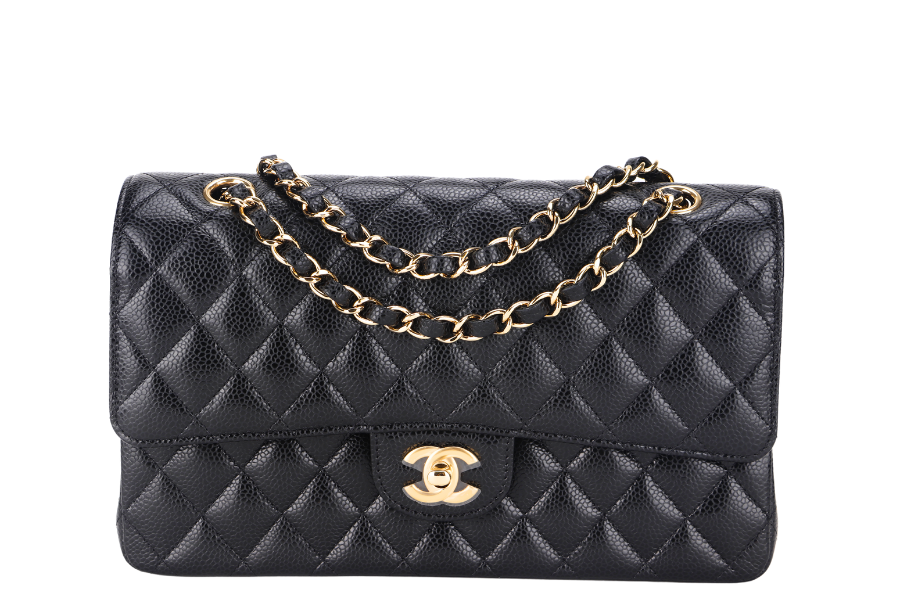CHANEL CLASSIC FLAP (A047xxxx) MEDIUM BLACK CAVIAR GOLD HARDWARE, WITH DUST COVER & BOX - Bags
