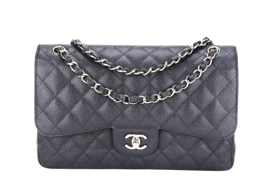 CHANEL CLASSIC FLAP JUMBO (2151xxxx) BLACK CAVIAR SILVER HARDWARE WITH  & DUST COVER - Bags